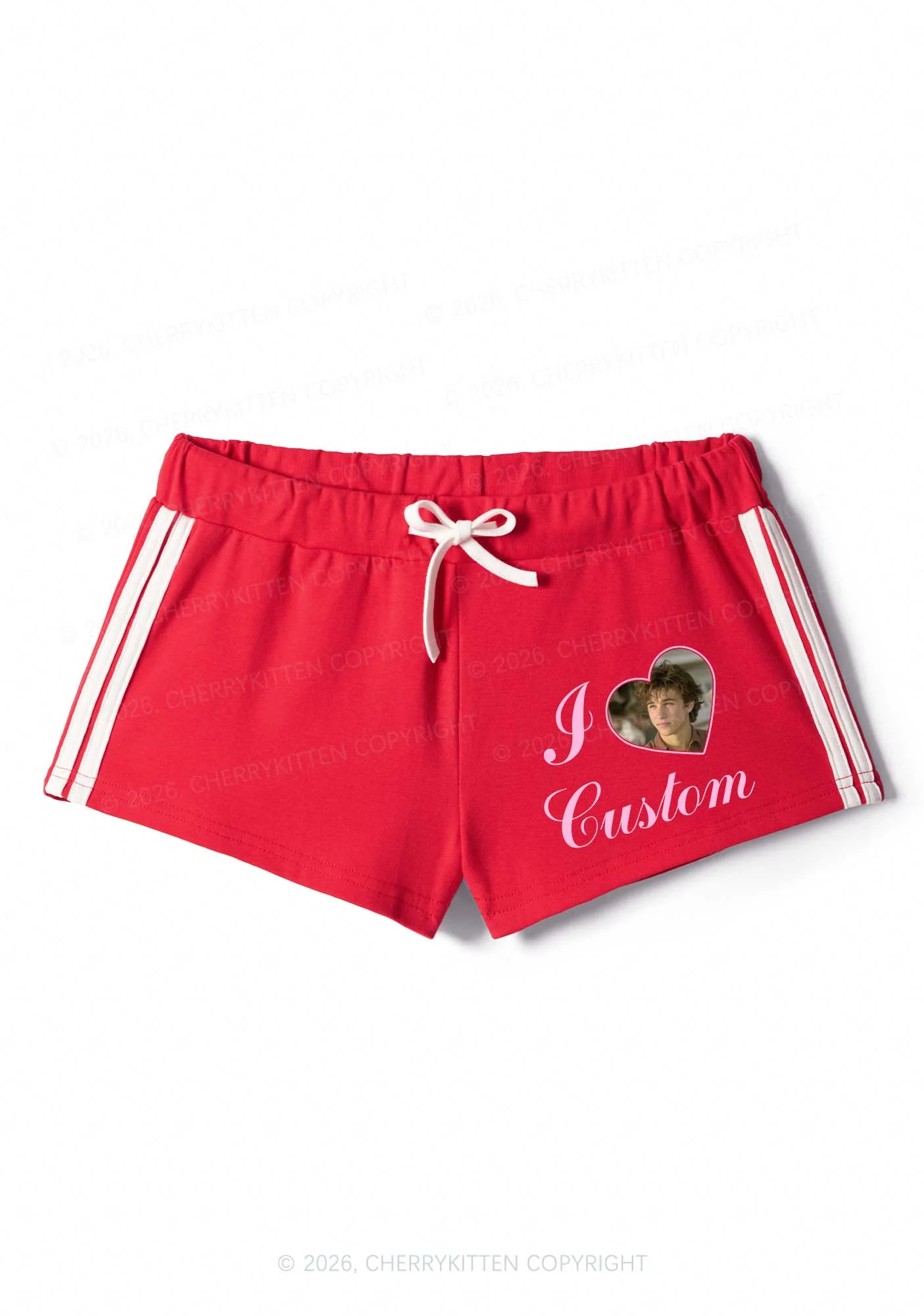 I Love Custom Photo Valentine's Day Y2K Drawstring Mini Shorts Cherrykitten - Image 4