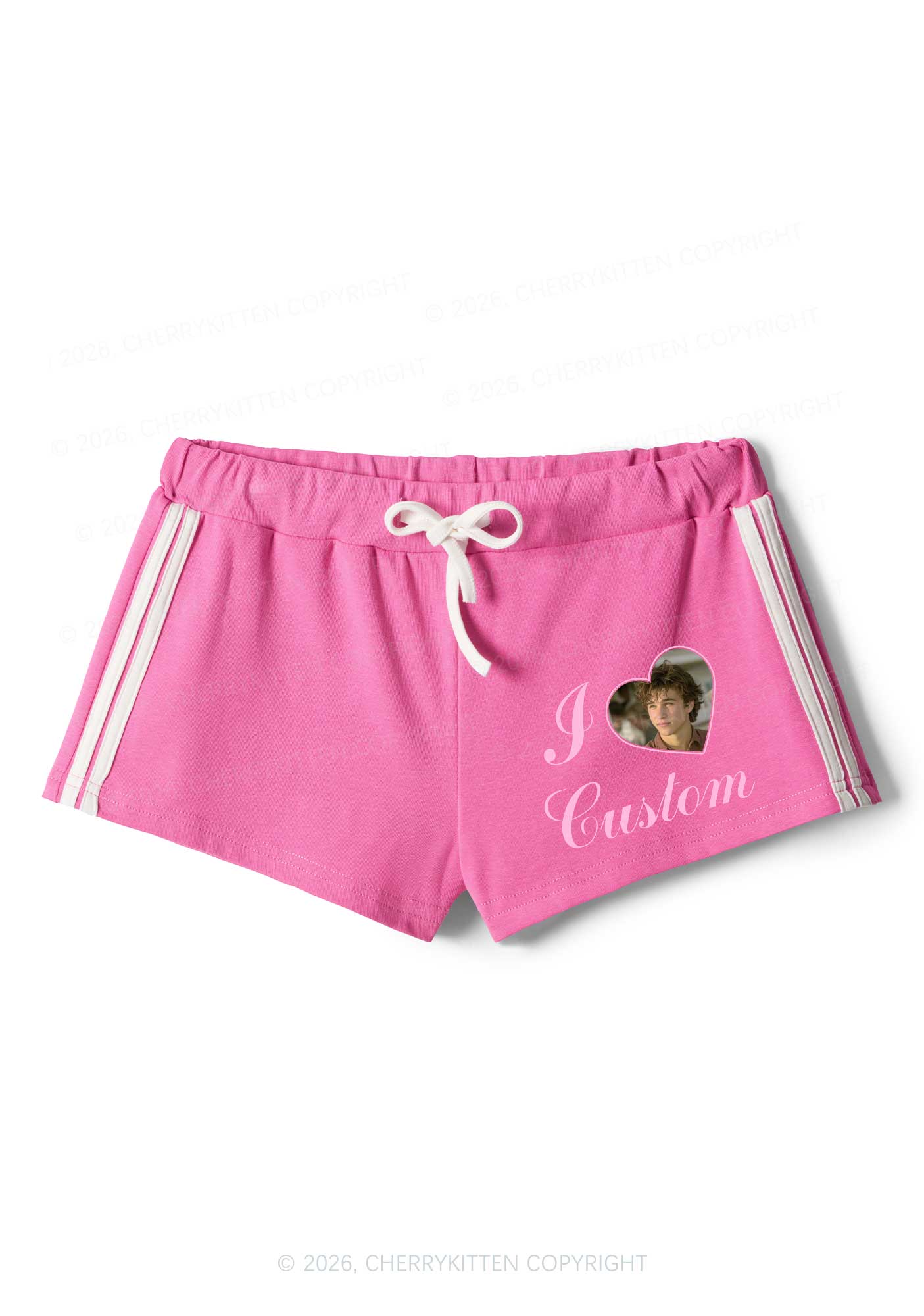I Love Custom Photo Valentine's Day Y2K Drawstring Mini Shorts Cherrykitten - Image 5