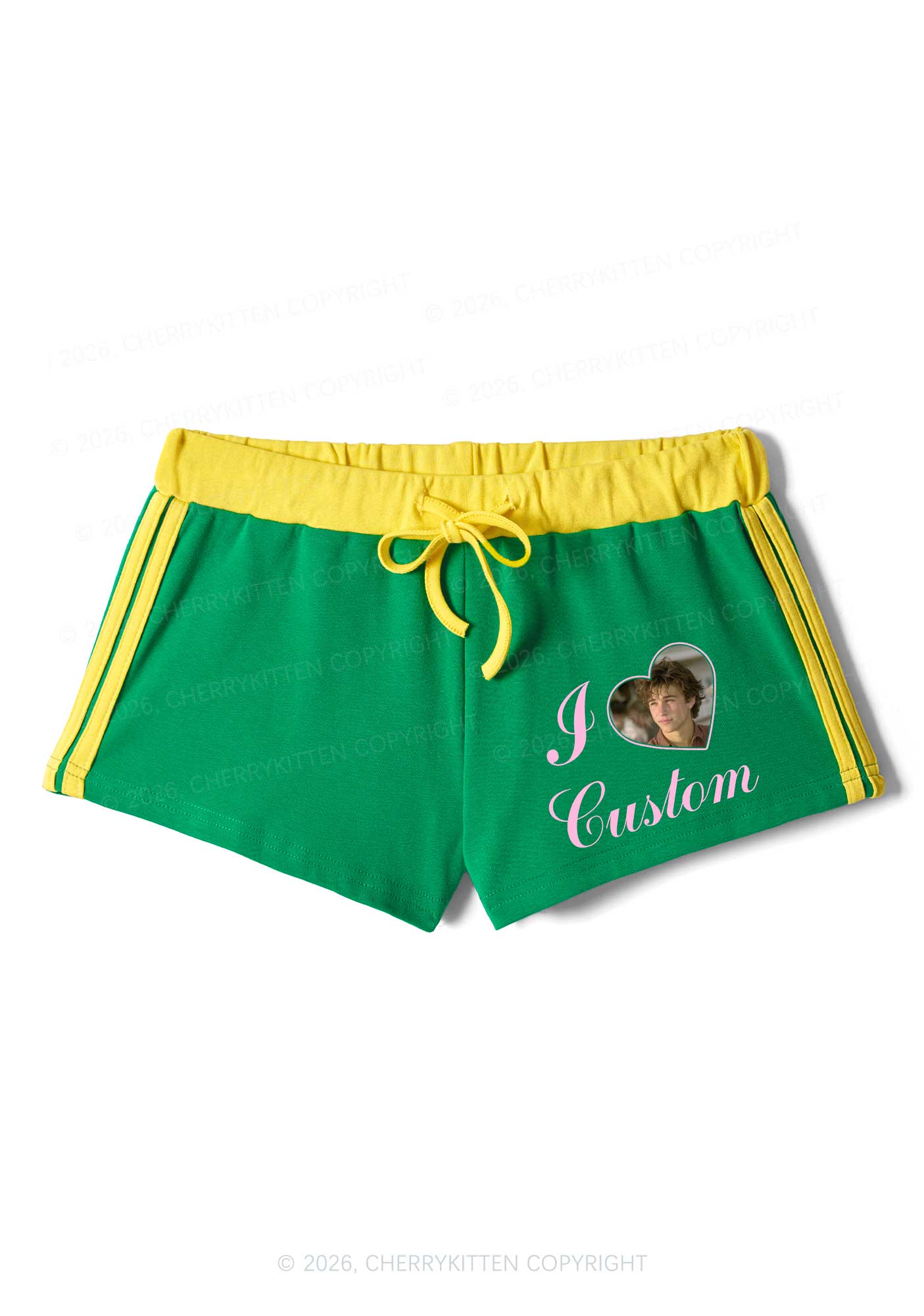 I Love Custom Photo Valentine's Day Y2K Drawstring Mini Shorts Cherrykitten - Image 6