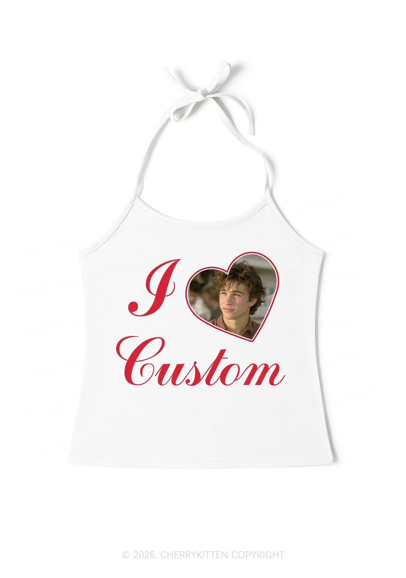 I Love Custom Photo Valentine's Day Y2K Halter Neck Cami Cherrykitten - Image 3