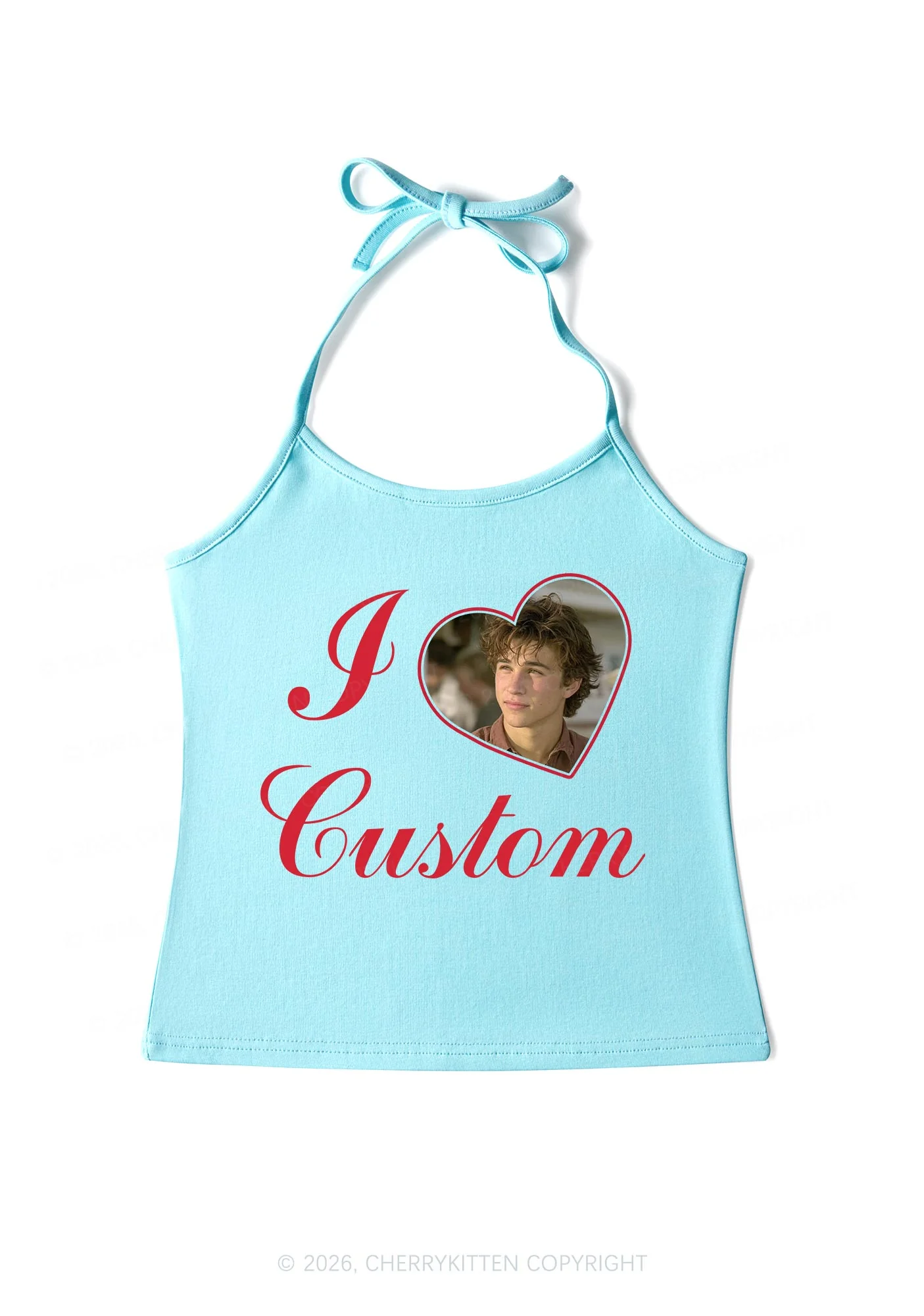 I Love Custom Photo Valentine's Day Y2K Halter Neck Cami Cherrykitten - Image 4