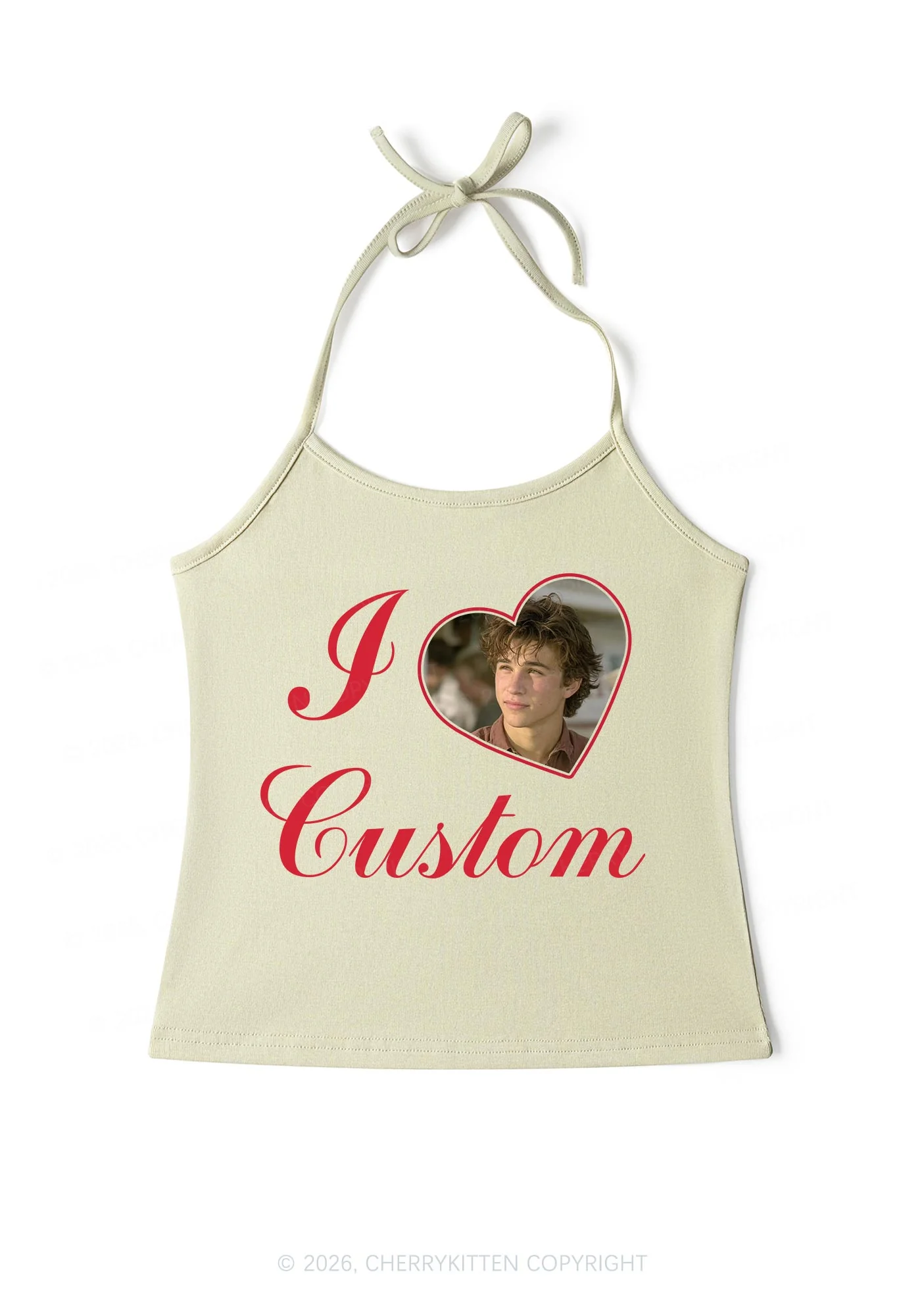 I Love Custom Photo Valentine's Day Y2K Halter Neck Cami Cherrykitten - Image 5