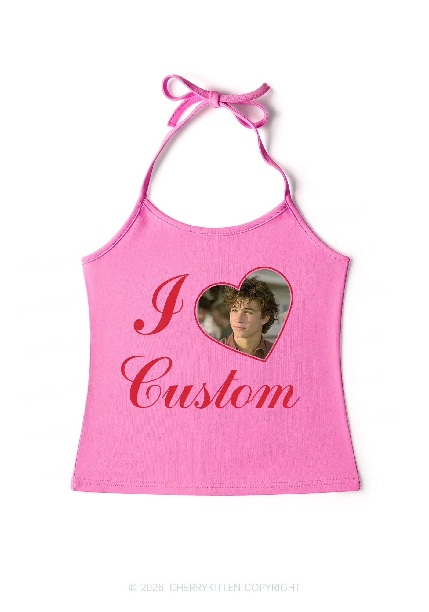 I Love Custom Photo Valentine's Day Y2K Halter Neck Cami Cherrykitten - Image 6