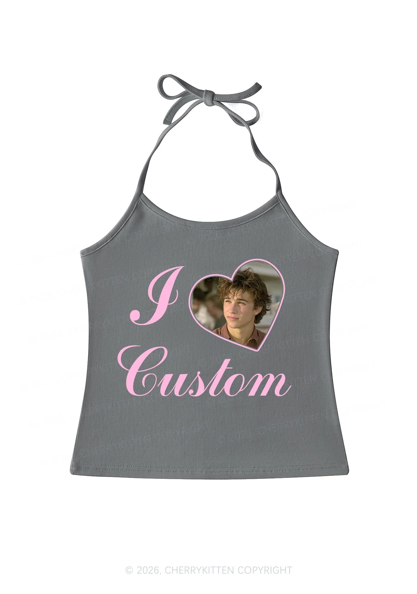 I Love Custom Photo Valentine's Day Y2K Halter Neck Cami Cherrykitten - Image 8