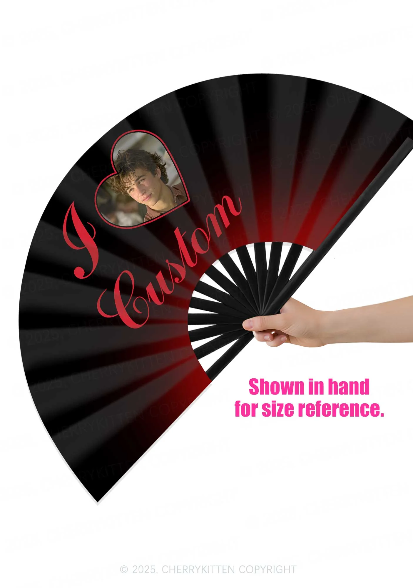 I Love Custom Photo Valentine's Day Y2K Rave Hand Fan Cherrykitten - Image 2