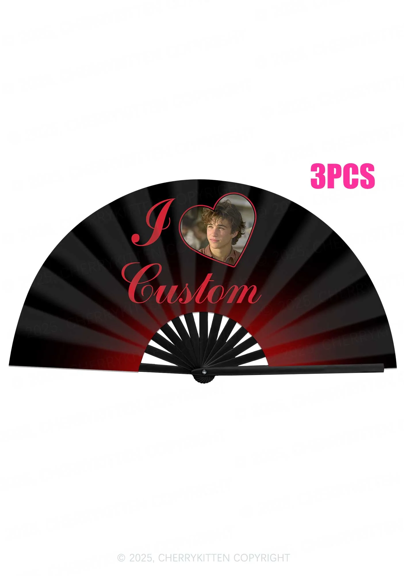 I Love Custom Photo Valentine's Day Y2K Rave Hand Fan Cherrykitten - Image 3