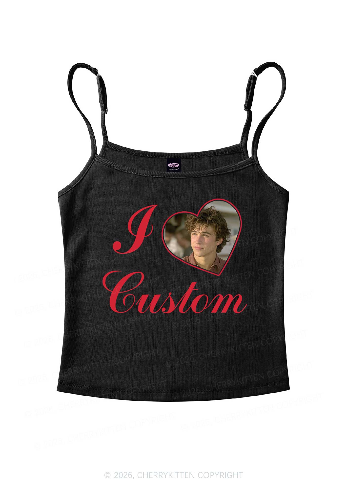 I Love Custom Photo Valentine's Day Y2K Spaghetti Strap Cami Cherrykitten - Image 3