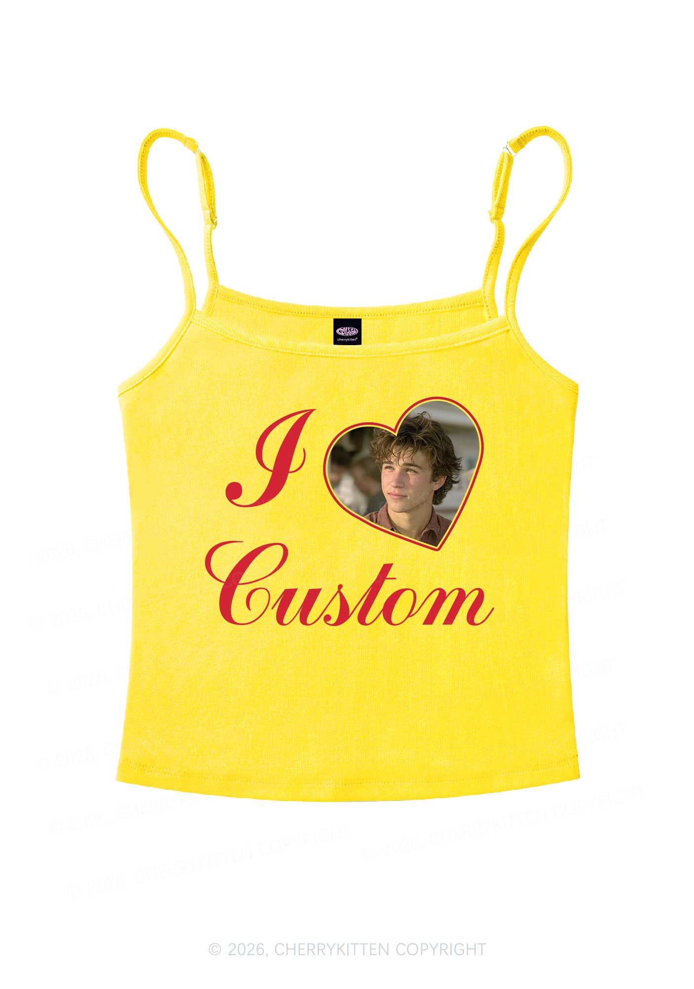 I Love Custom Photo Valentine's Day Y2K Spaghetti Strap Cami Cherrykitten - Image 4