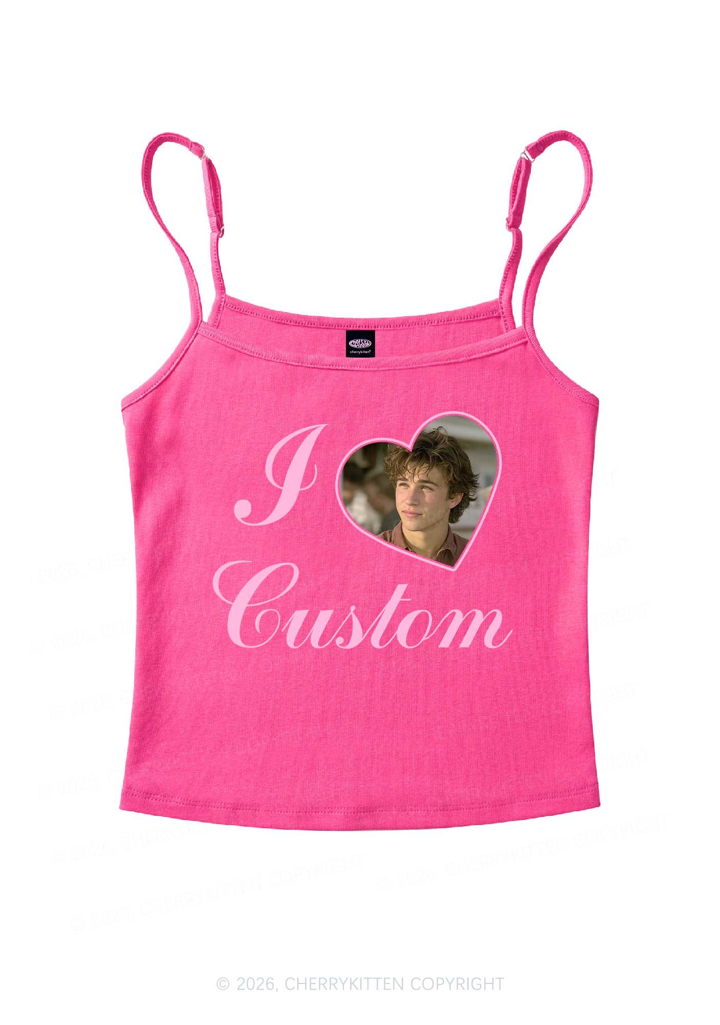 I Love Custom Photo Valentine's Day Y2K Spaghetti Strap Cami Cherrykitten - Image 5