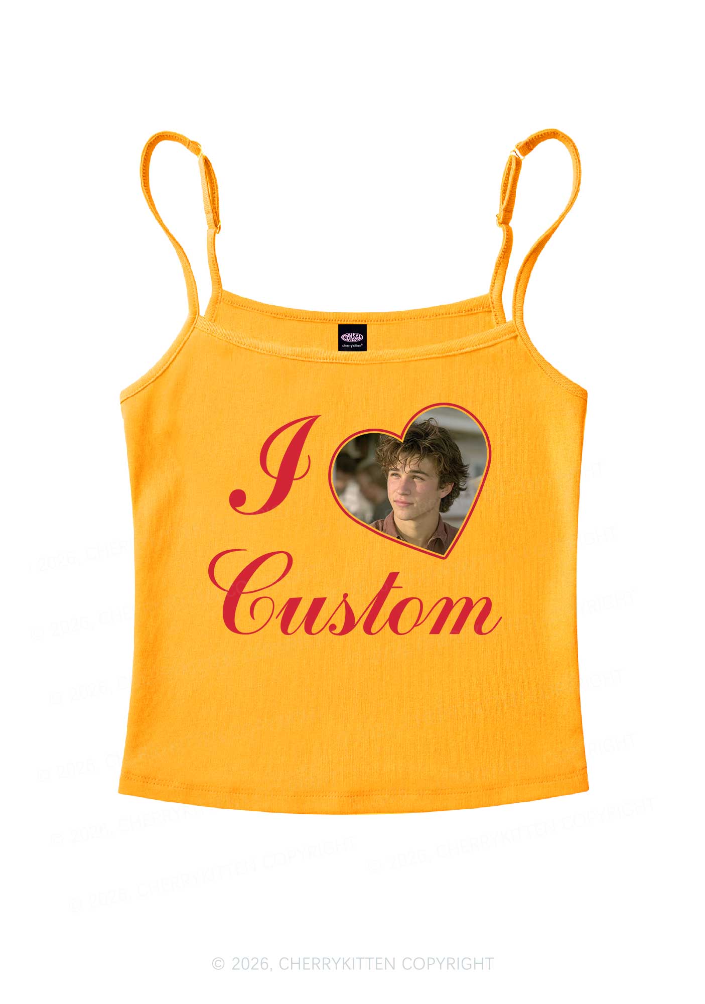 I Love Custom Photo Valentine's Day Y2K Spaghetti Strap Cami Cherrykitten - Image 6