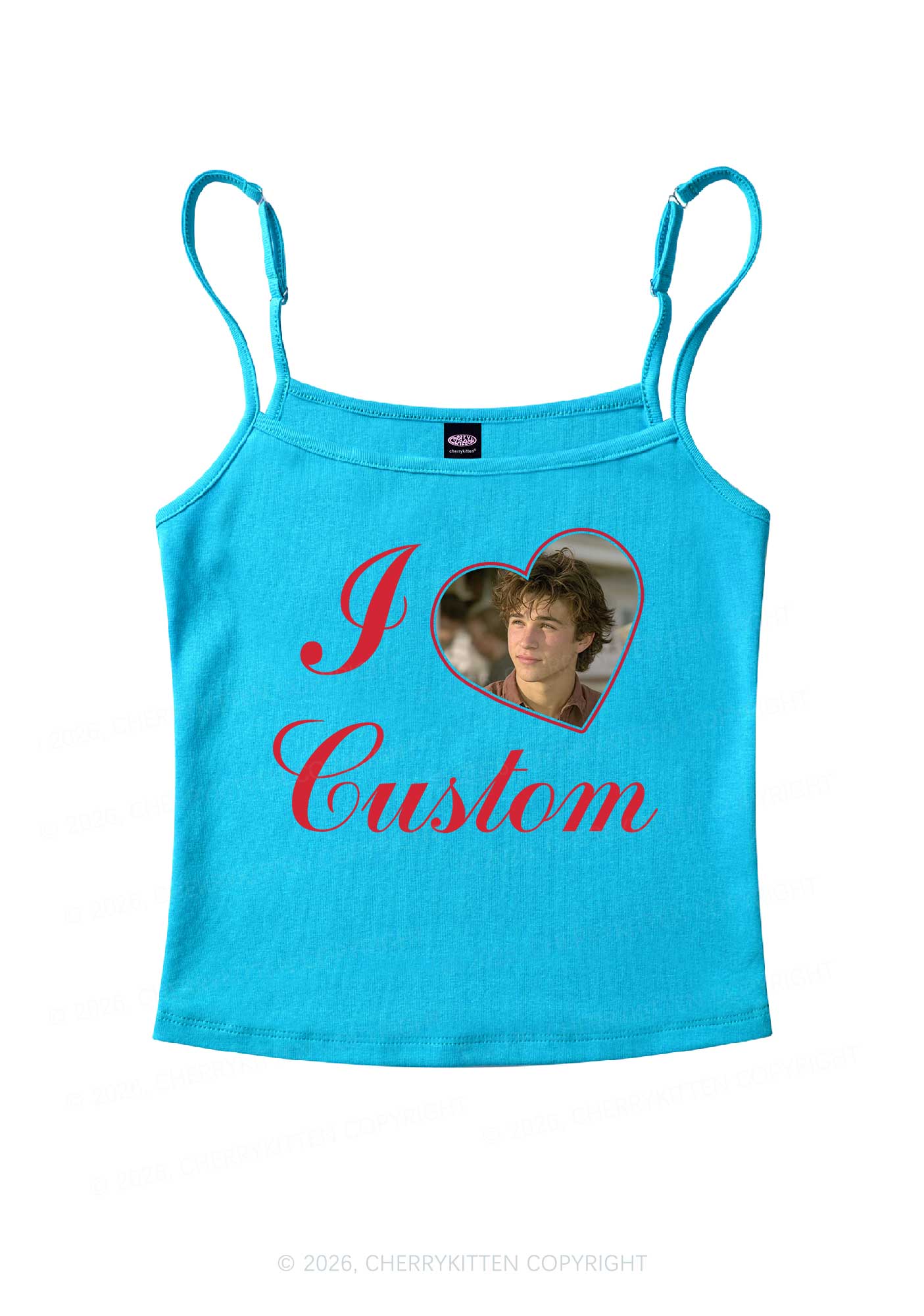 I Love Custom Photo Valentine's Day Y2K Spaghetti Strap Cami Cherrykitten - Image 7