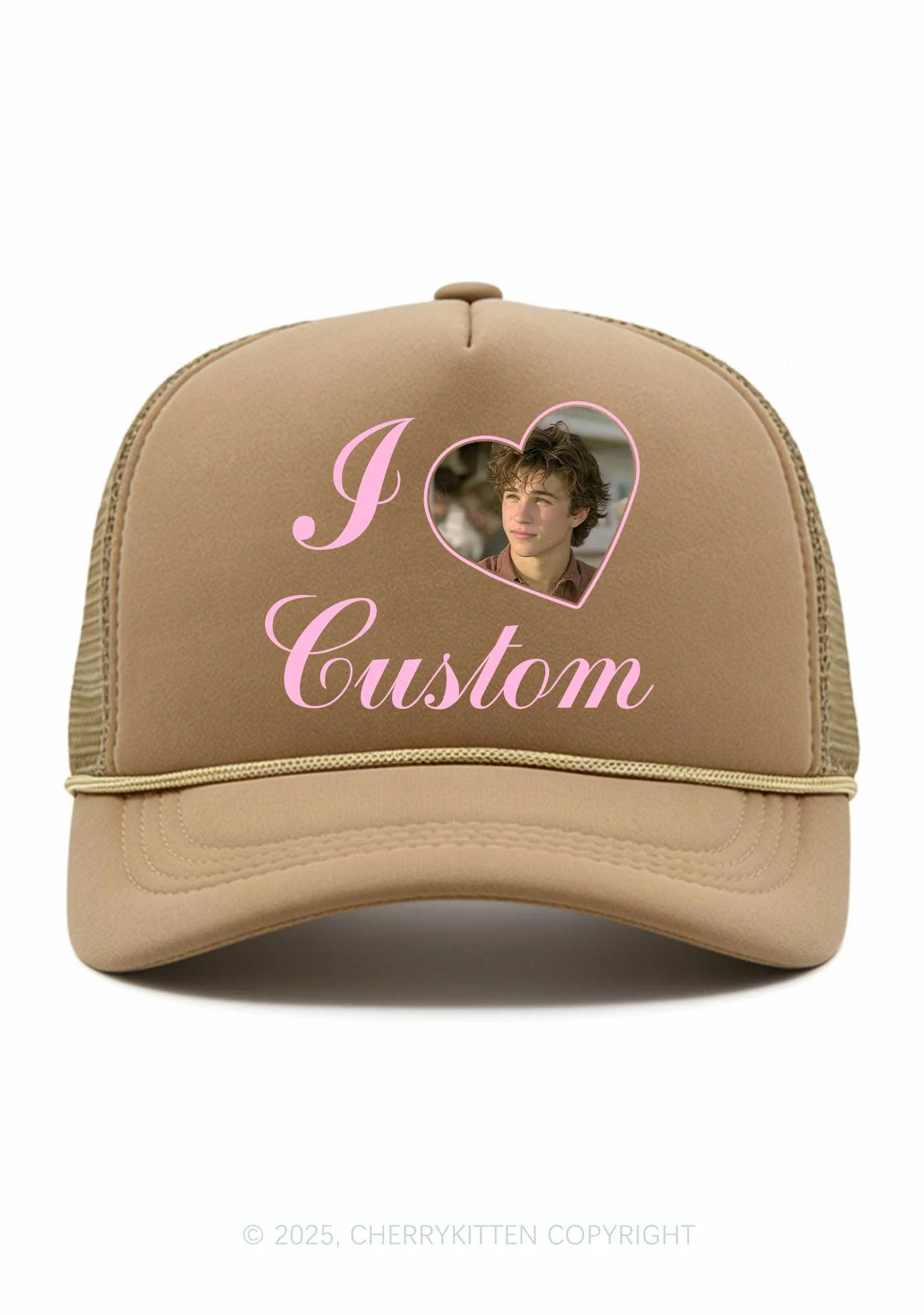 I Love Custom Photo Valentine's Day Y2K Trucker Hat Cherrykitten - Image 10