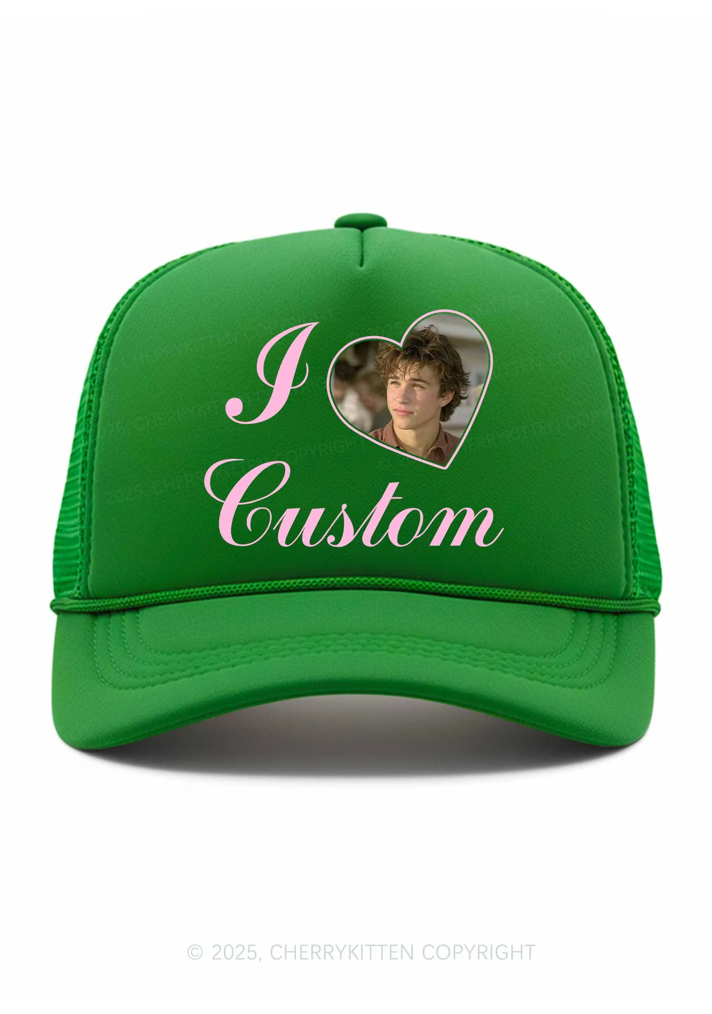 I Love Custom Photo Valentine's Day Y2K Trucker Hat Cherrykitten - Image 11