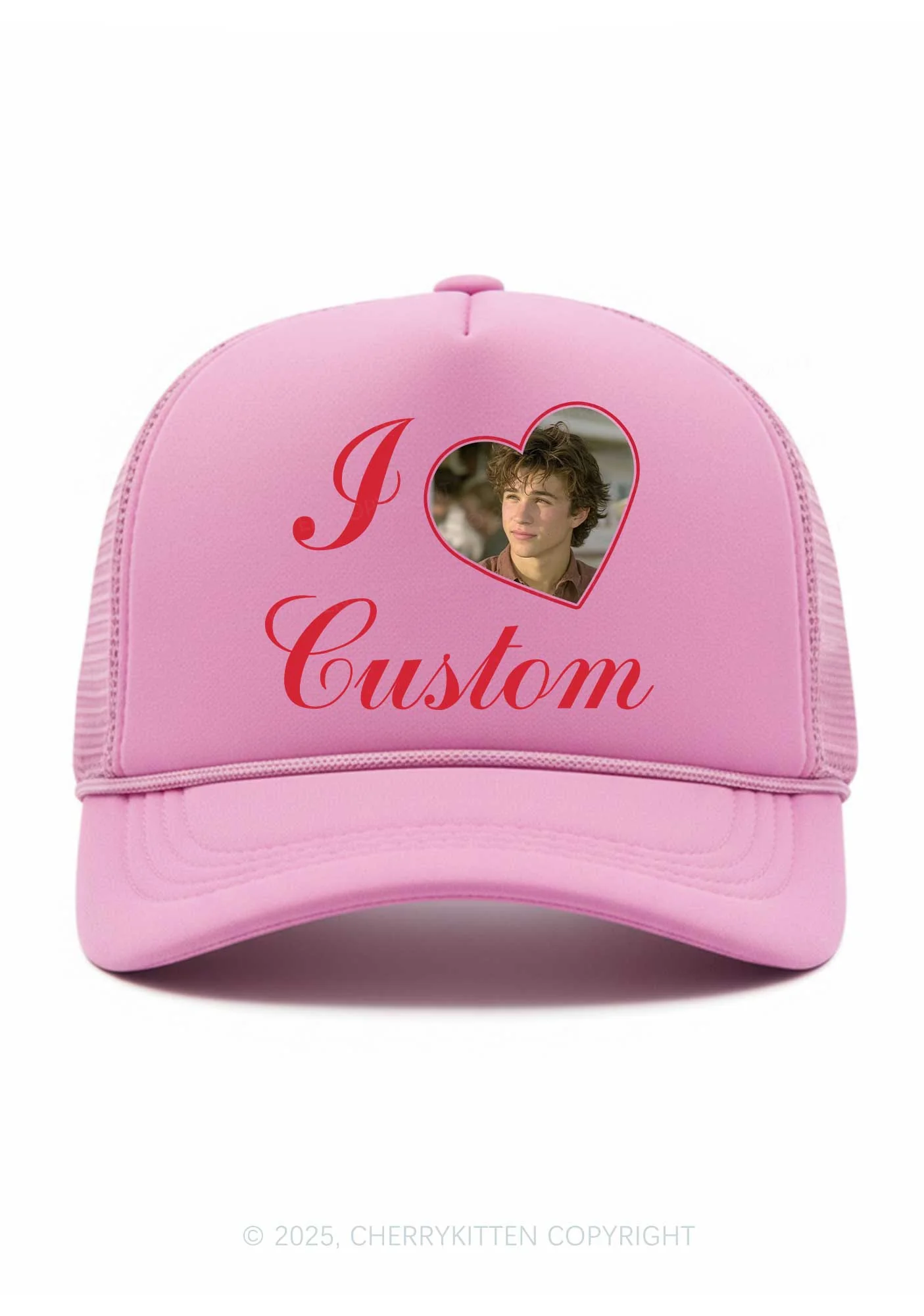 I Love Custom Photo Valentine's Day Y2K Trucker Hat Cherrykitten - Image 2
