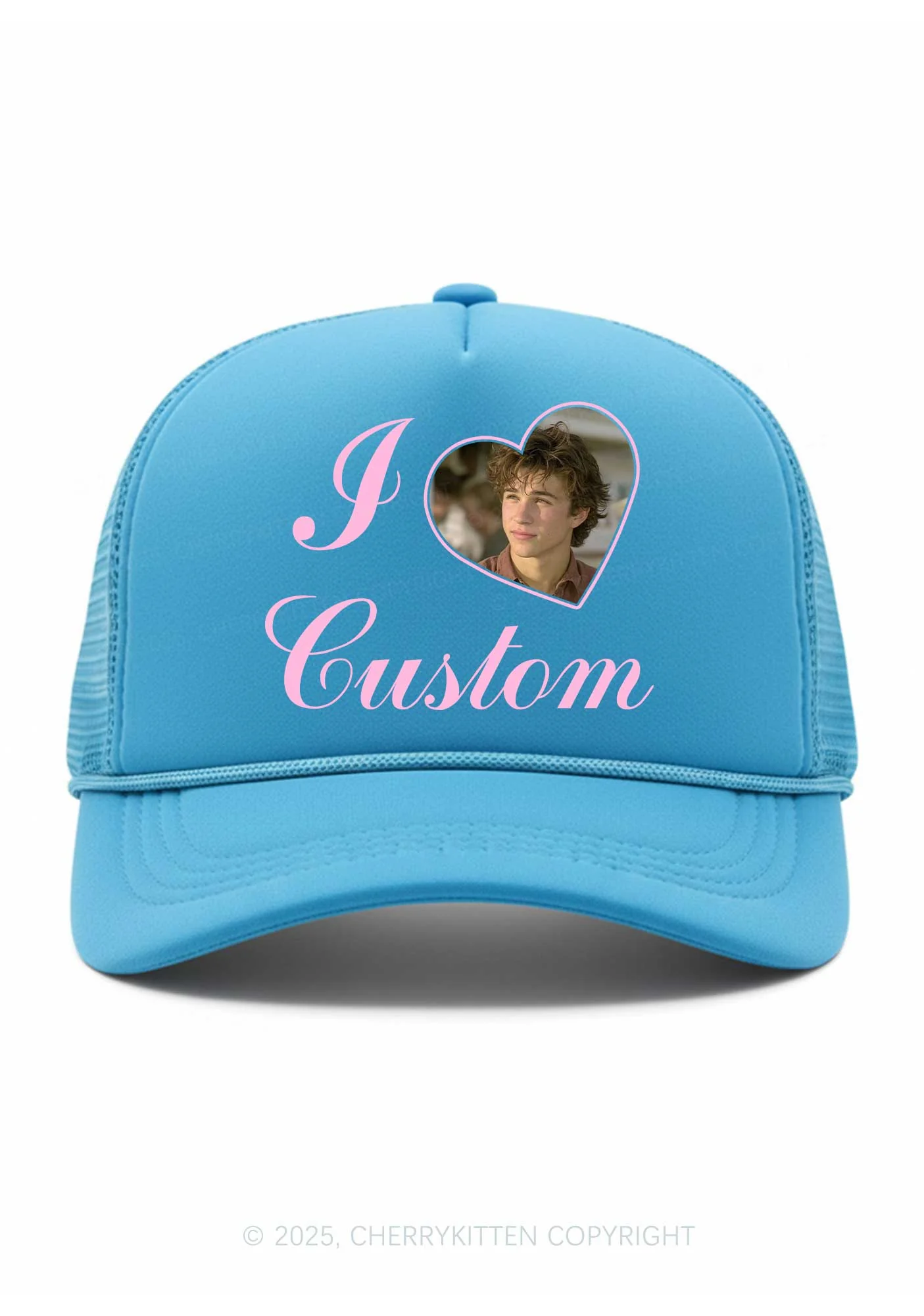 I Love Custom Photo Valentine's Day Y2K Trucker Hat Cherrykitten - Image 3