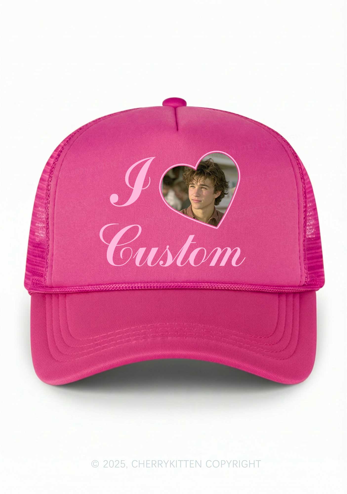 I Love Custom Photo Valentine's Day Y2K Trucker Hat Cherrykitten - Image 4