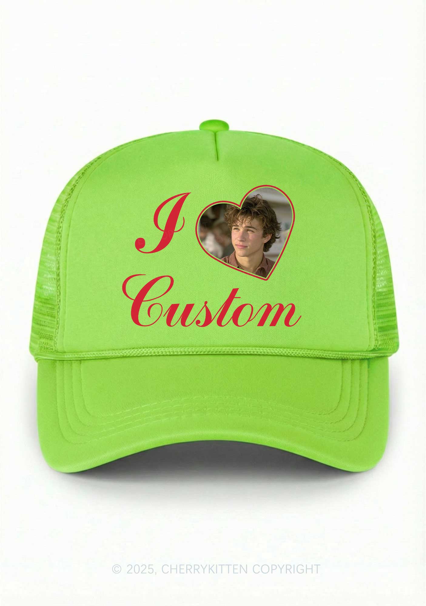 I Love Custom Photo Valentine's Day Y2K Trucker Hat Cherrykitten - Image 5