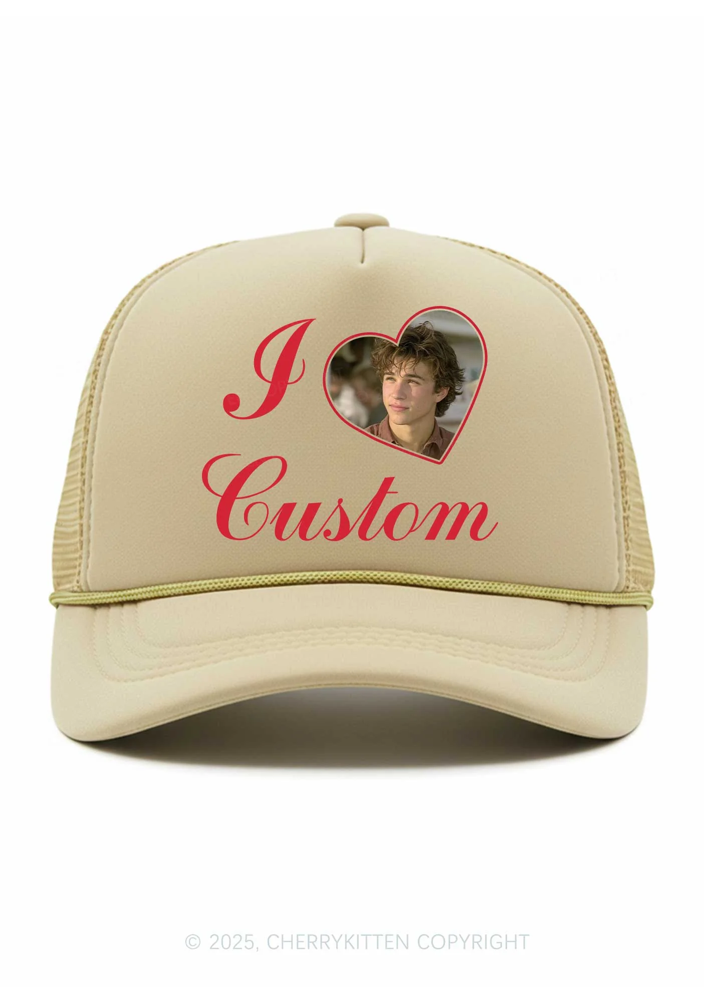 I Love Custom Photo Valentine's Day Y2K Trucker Hat Cherrykitten - Image 6