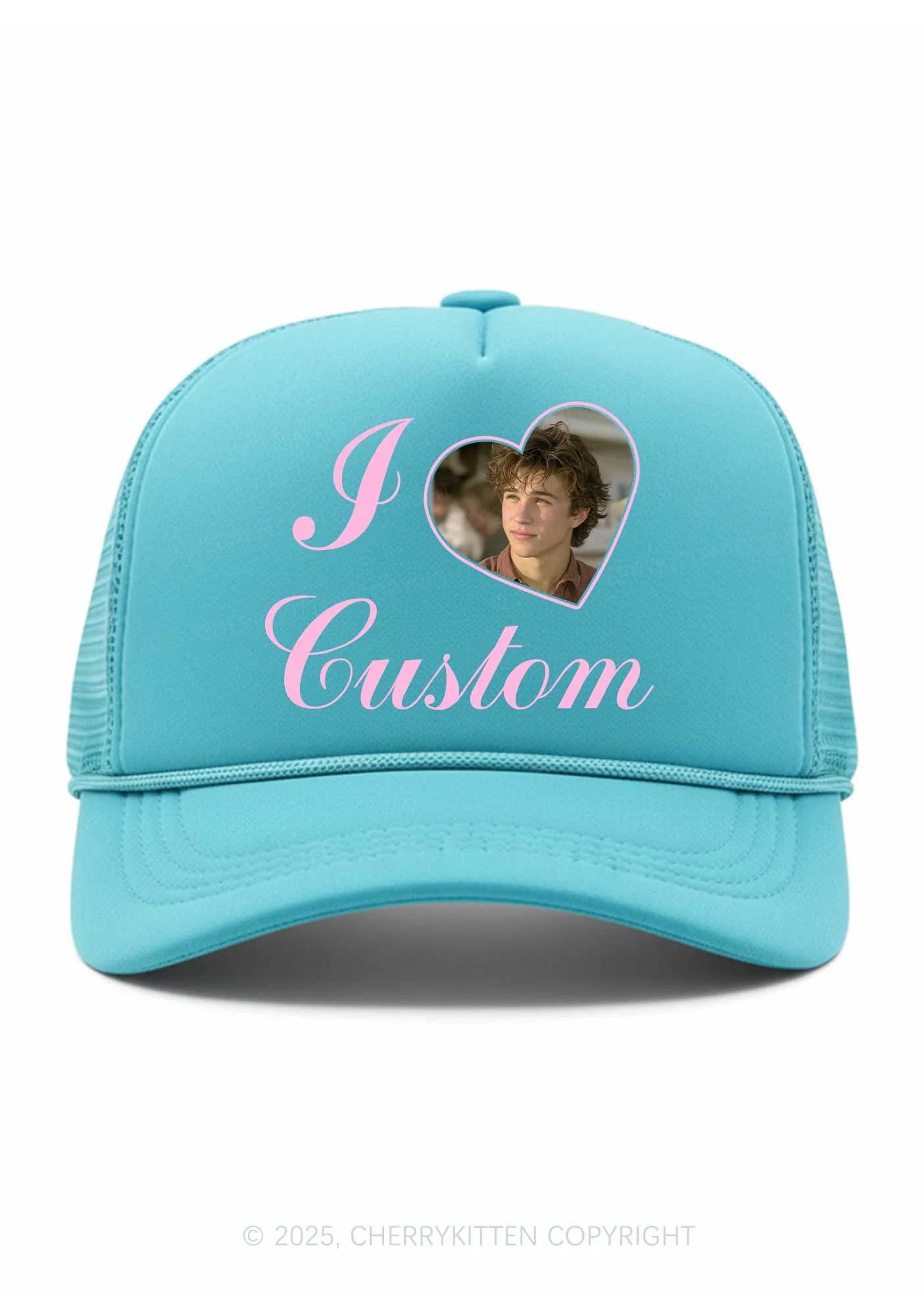 I Love Custom Photo Valentine's Day Y2K Trucker Hat Cherrykitten - Image 8