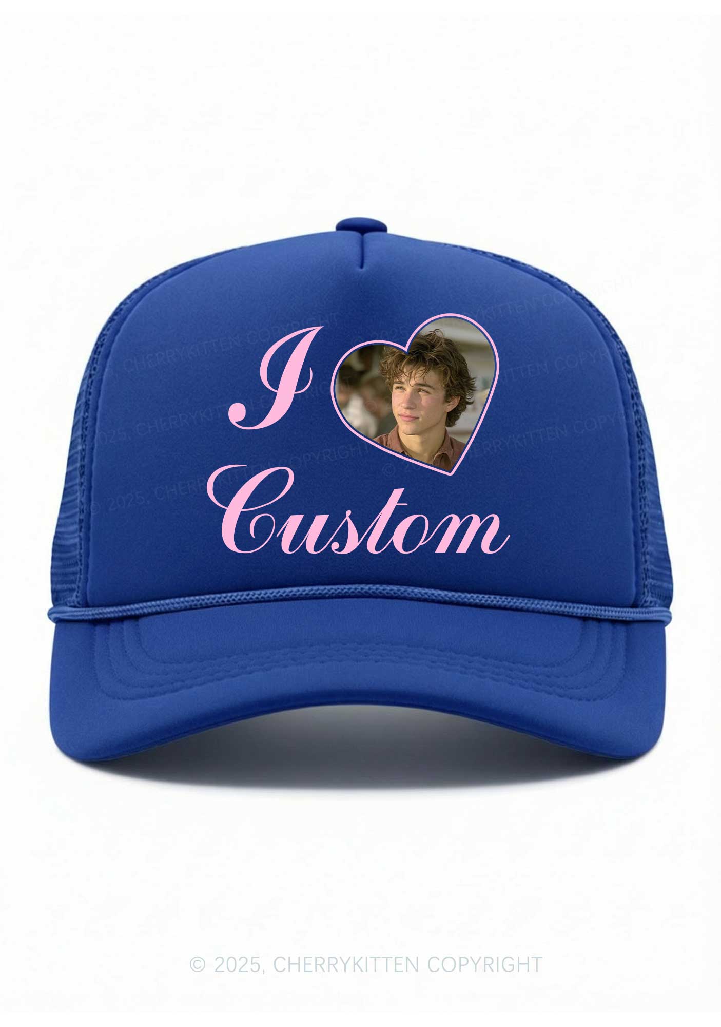I Love Custom Photo Valentine's Day Y2K Trucker Hat Cherrykitten - Image 9