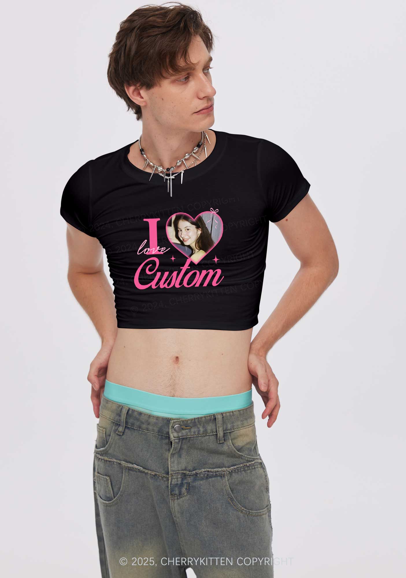 I Love Custom Photo Y2K Valentine's Day Baby Tee Cherrykitten - Image 2