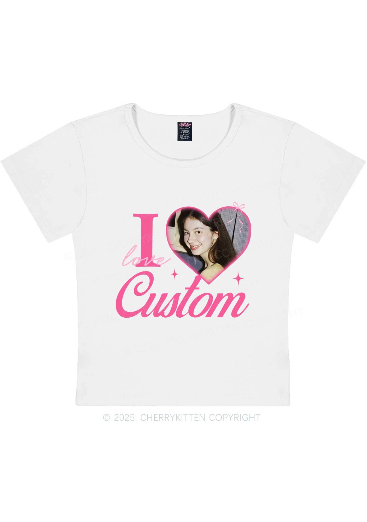 I Love Custom Photo Y2K Valentine's Day Baby Tee Cherrykitten - Image 3