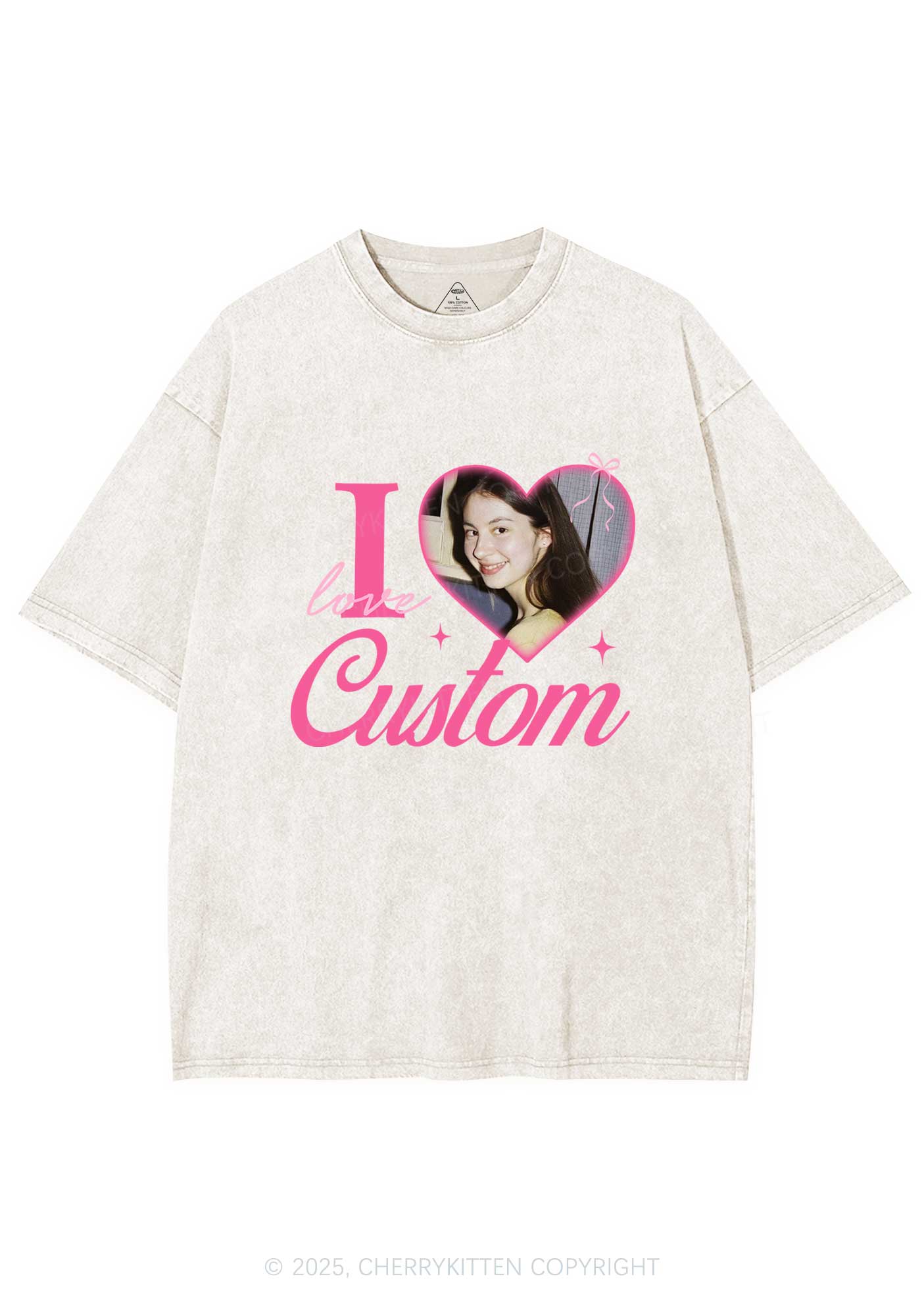I Love Custom Photo Y2K Valentine's Day Washed Tee Cherrykitten - Image 3