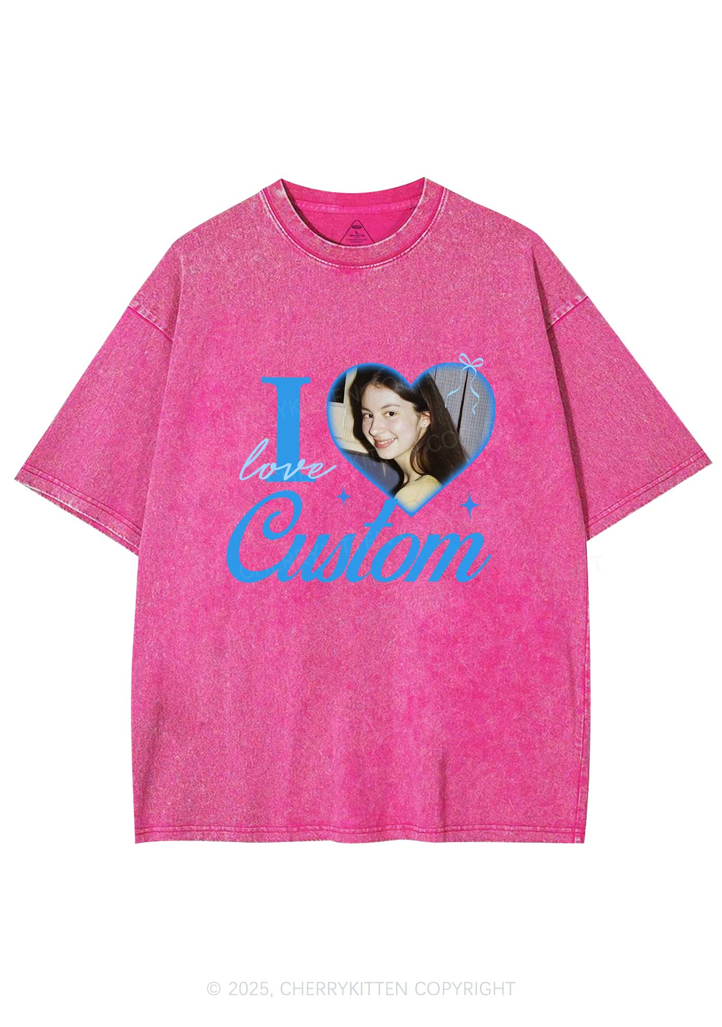 I Love Custom Photo Y2K Valentine's Day Washed Tee Cherrykitten - Image 4