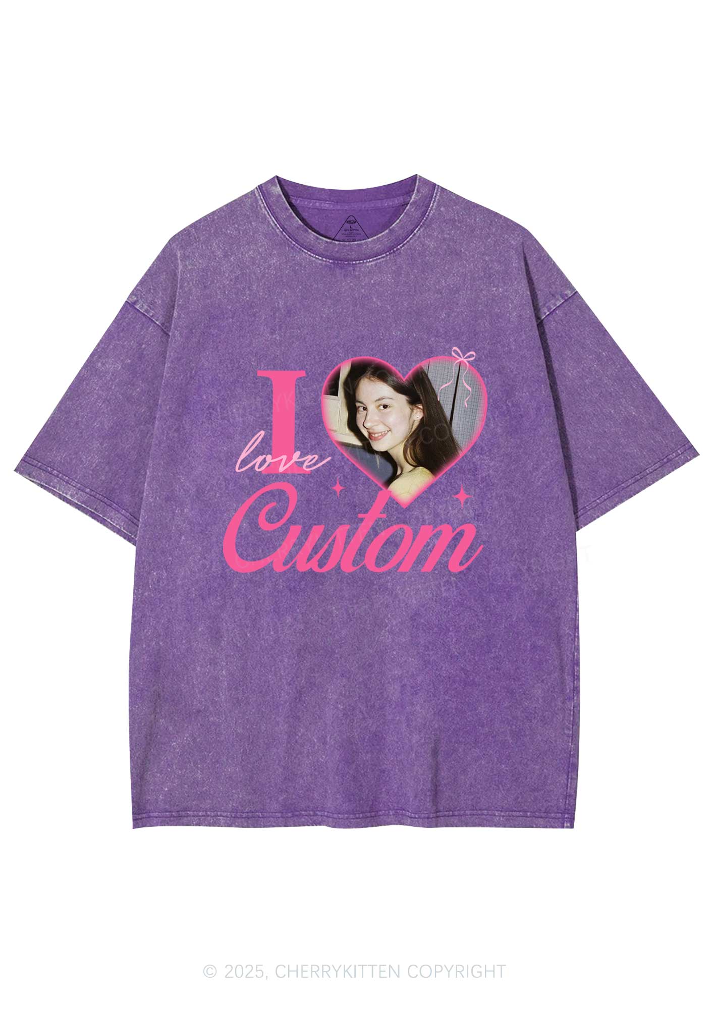 I Love Custom Photo Y2K Valentine's Day Washed Tee Cherrykitten - Image 5