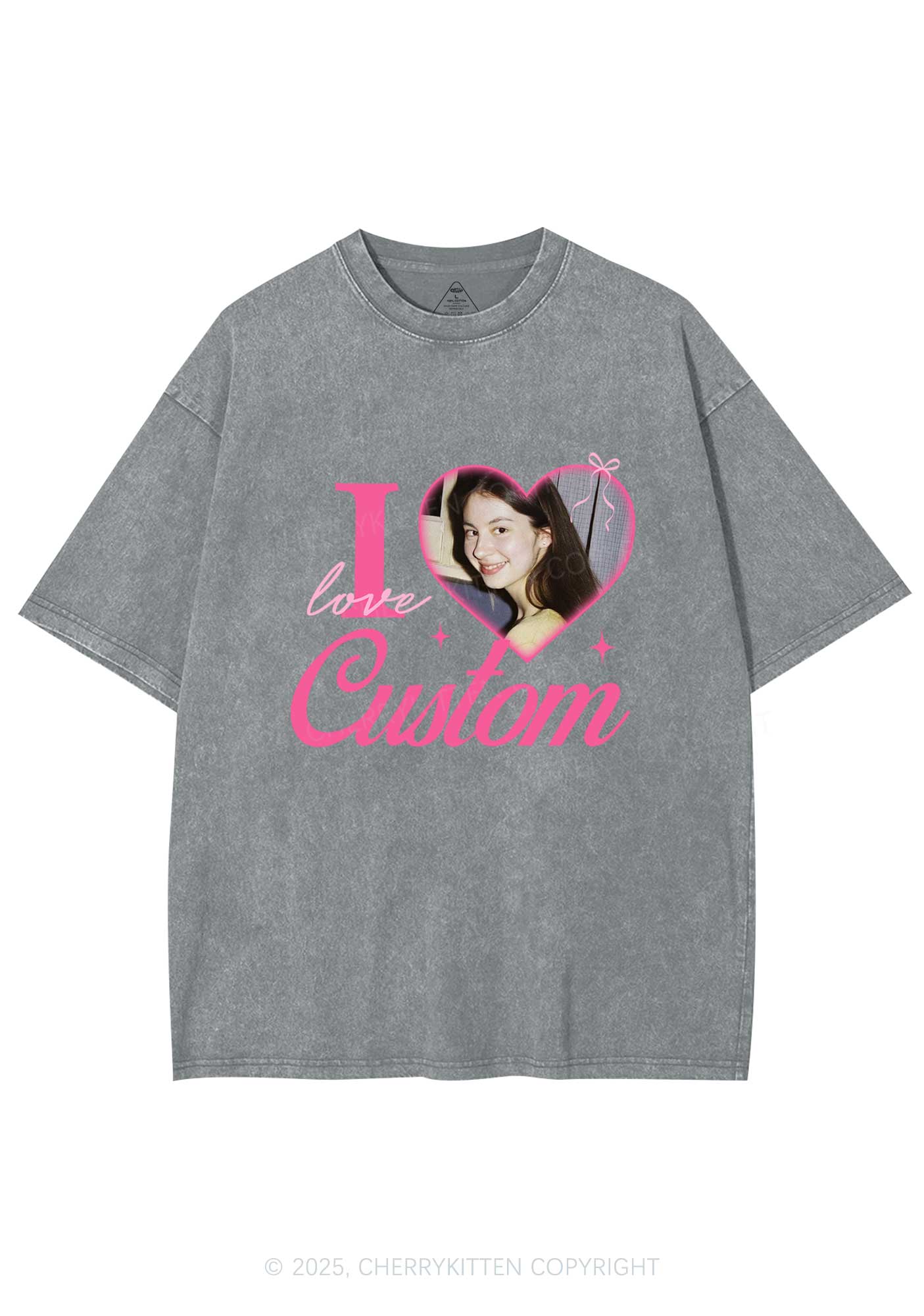 I Love Custom Photo Y2K Valentine's Day Washed Tee Cherrykitten - Image 6