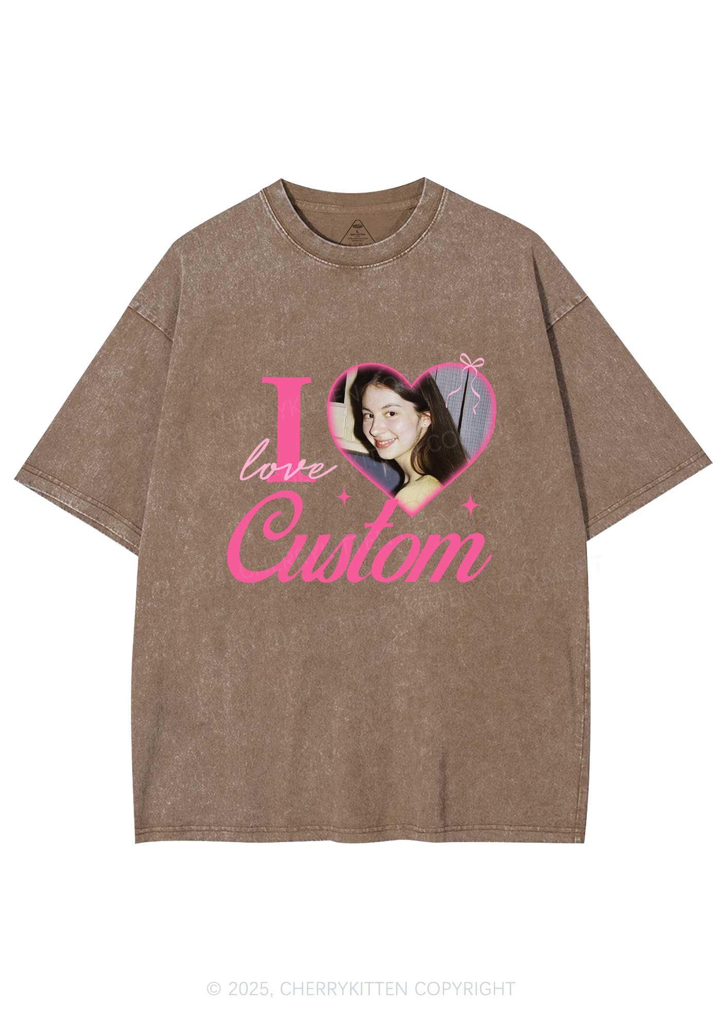 I Love Custom Photo Y2K Valentine's Day Washed Tee Cherrykitten - Image 7