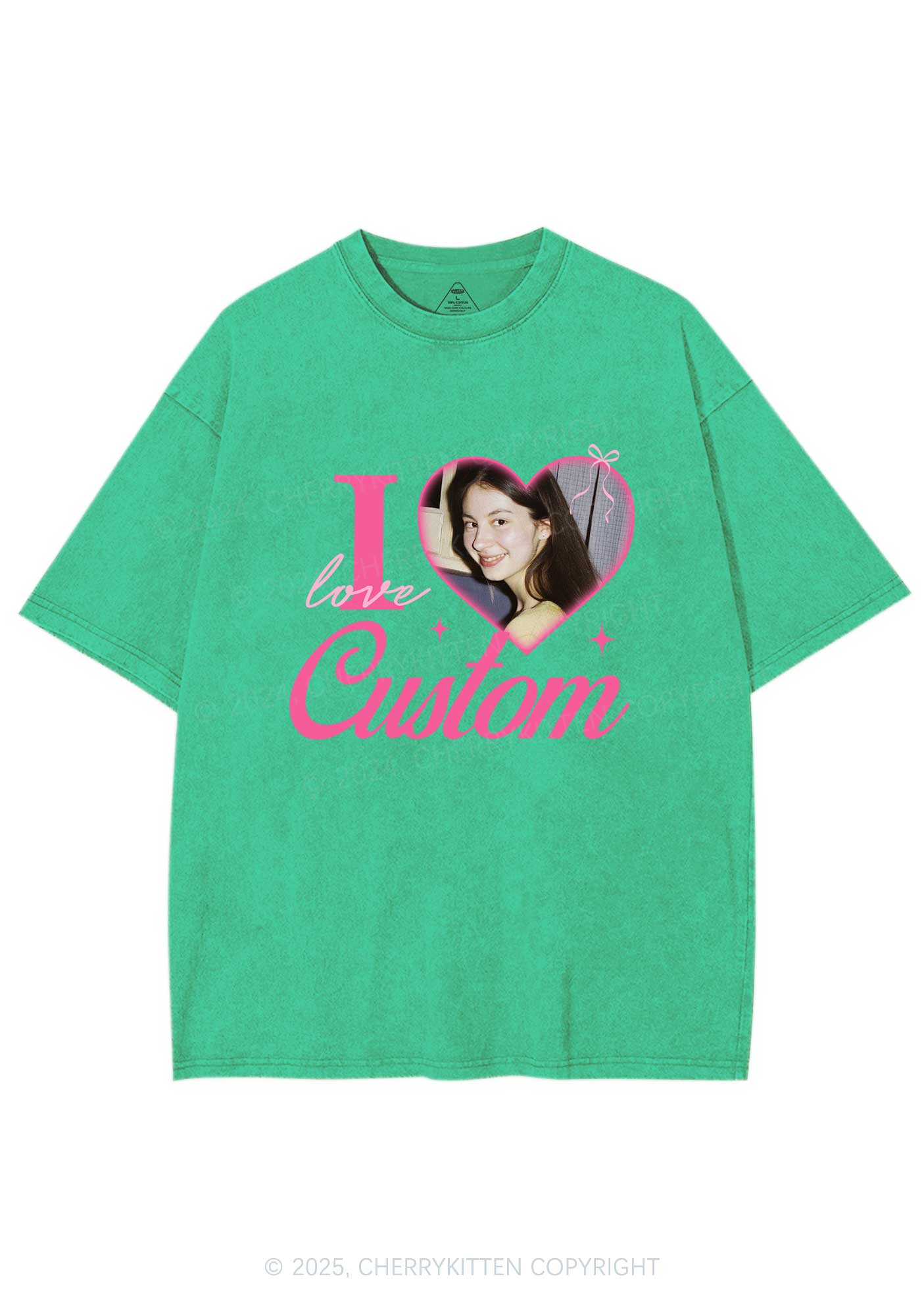 I Love Custom Photo Y2K Valentine's Day Washed Tee Cherrykitten - Image 8