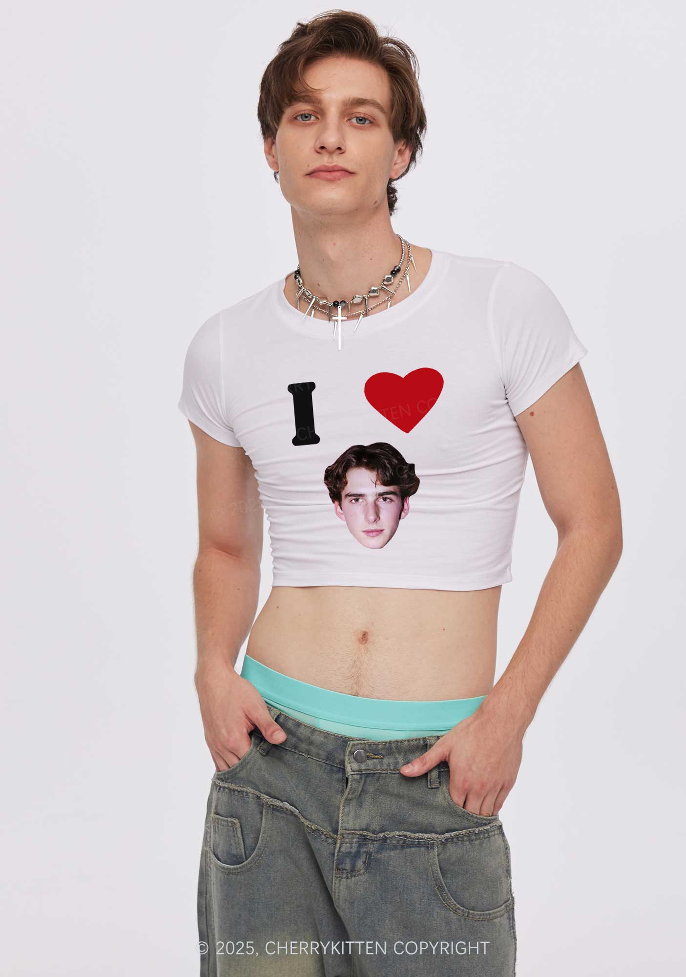 I Love Custom Portrait Y2K Baby Tee Cherrykitten - Image 2