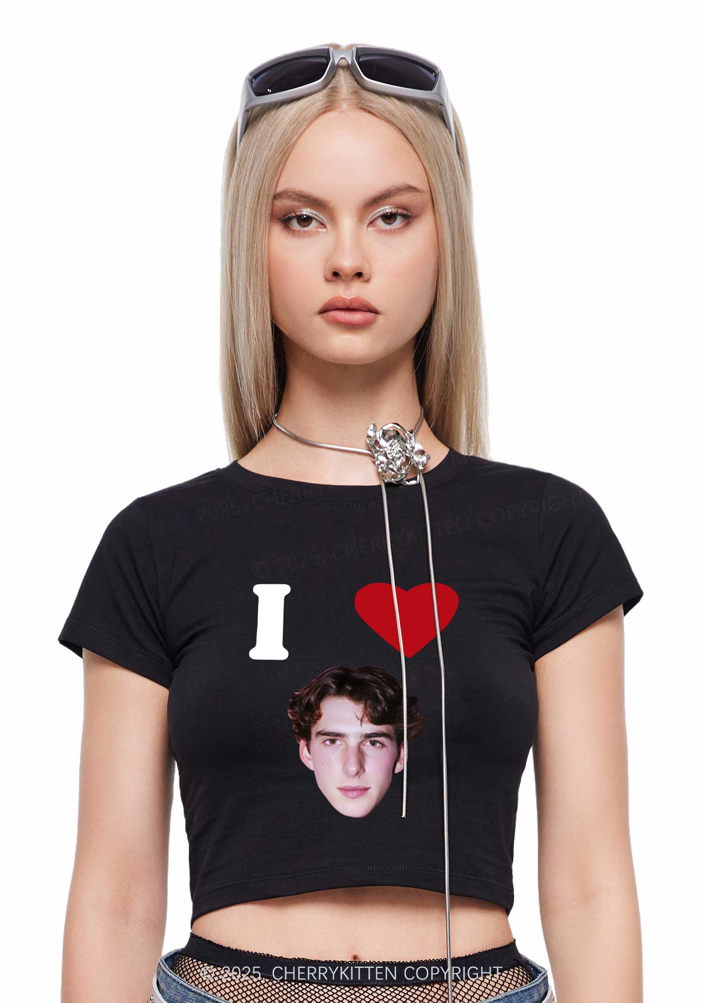 I Love Custom Portrait Y2K Baby Tee Cherrykitten - Image 3