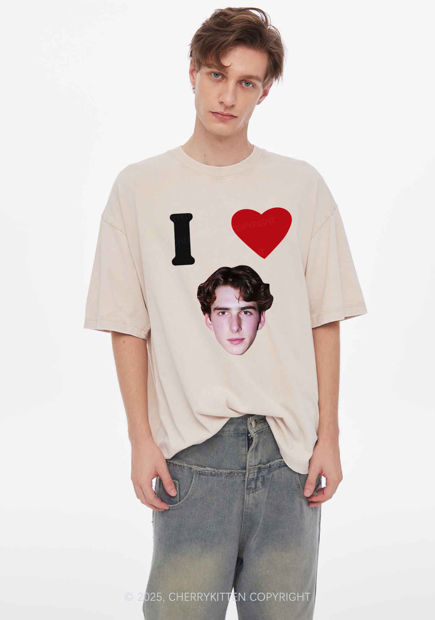 I Love Custom Portrait Y2K Shirts Washed Tee Cherrykitten - Image 2