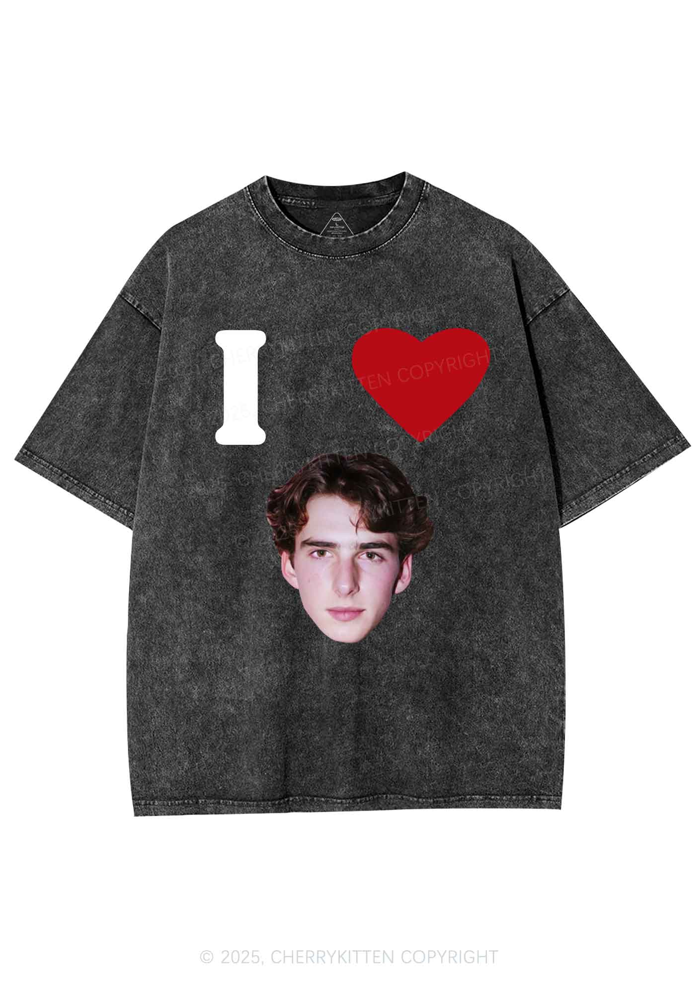 I Love Custom Portrait Y2K Shirts Washed Tee Cherrykitten - Image 4