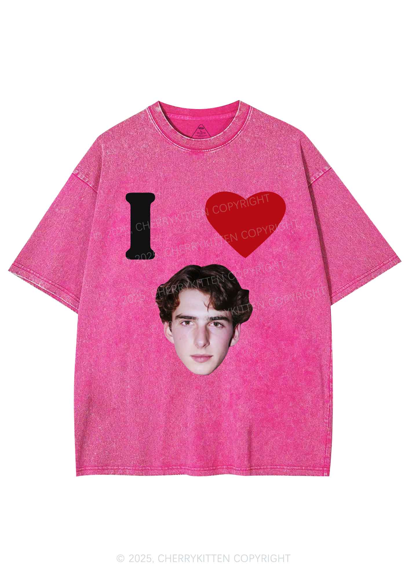 I Love Custom Portrait Y2K Shirts Washed Tee Cherrykitten - Image 5