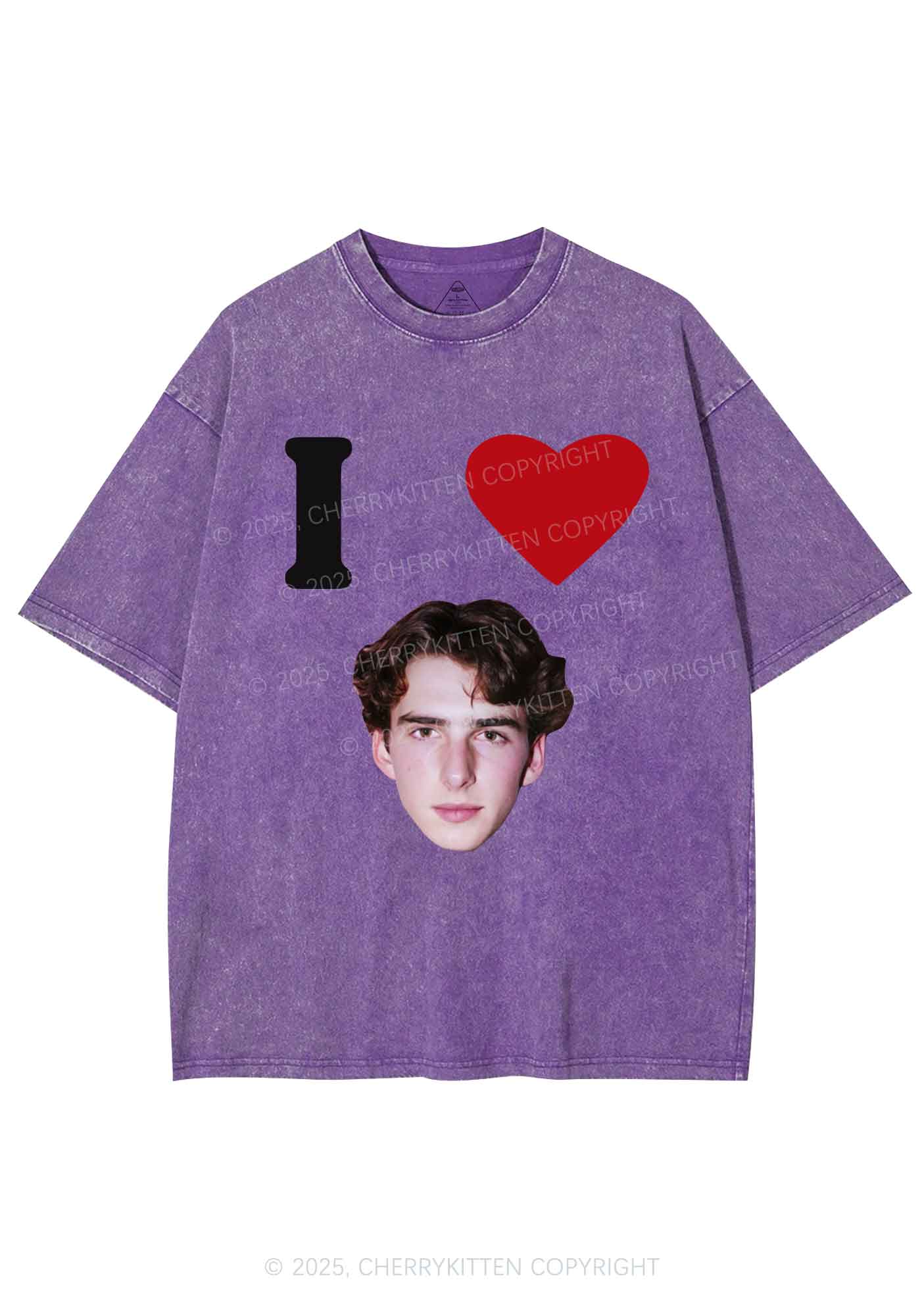 I Love Custom Portrait Y2K Shirts Washed Tee Cherrykitten - Image 6