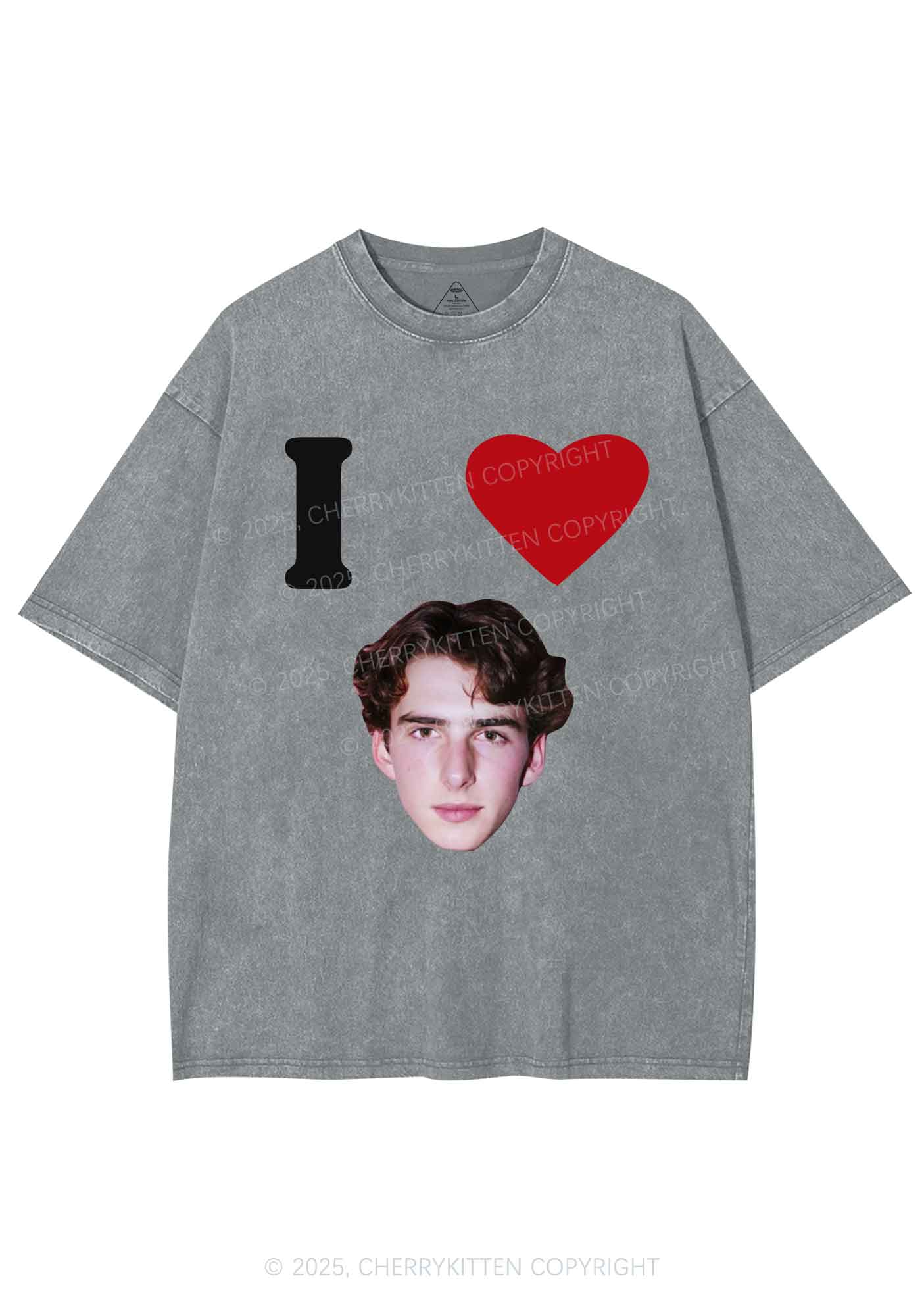 I Love Custom Portrait Y2K Shirts Washed Tee Cherrykitten - Image 7