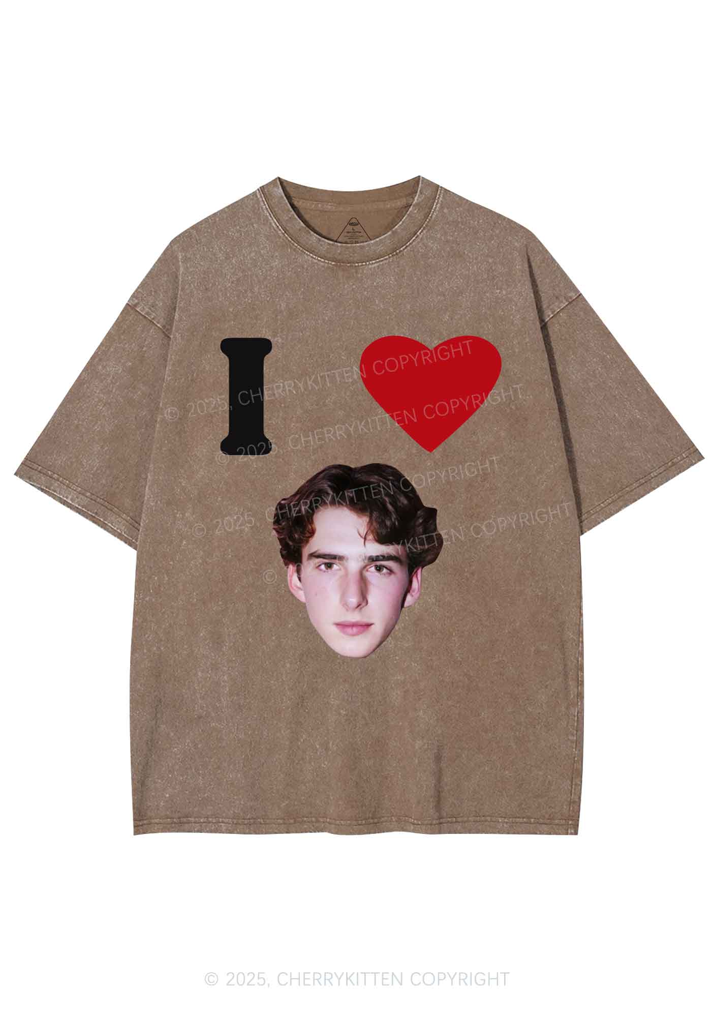 I Love Custom Portrait Y2K Shirts Washed Tee Cherrykitten - Image 8
