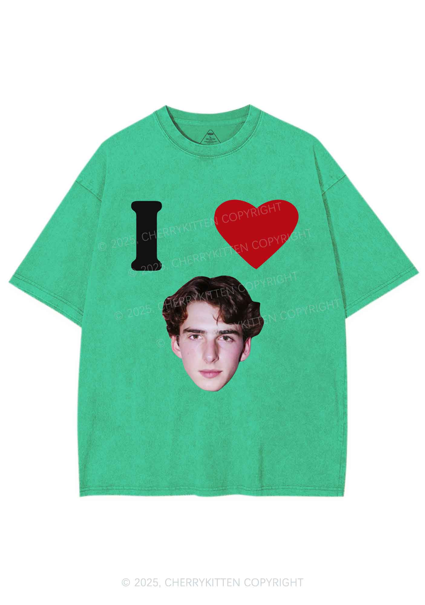 I Love Custom Portrait Y2K Shirts Washed Tee Cherrykitten - Image 9
