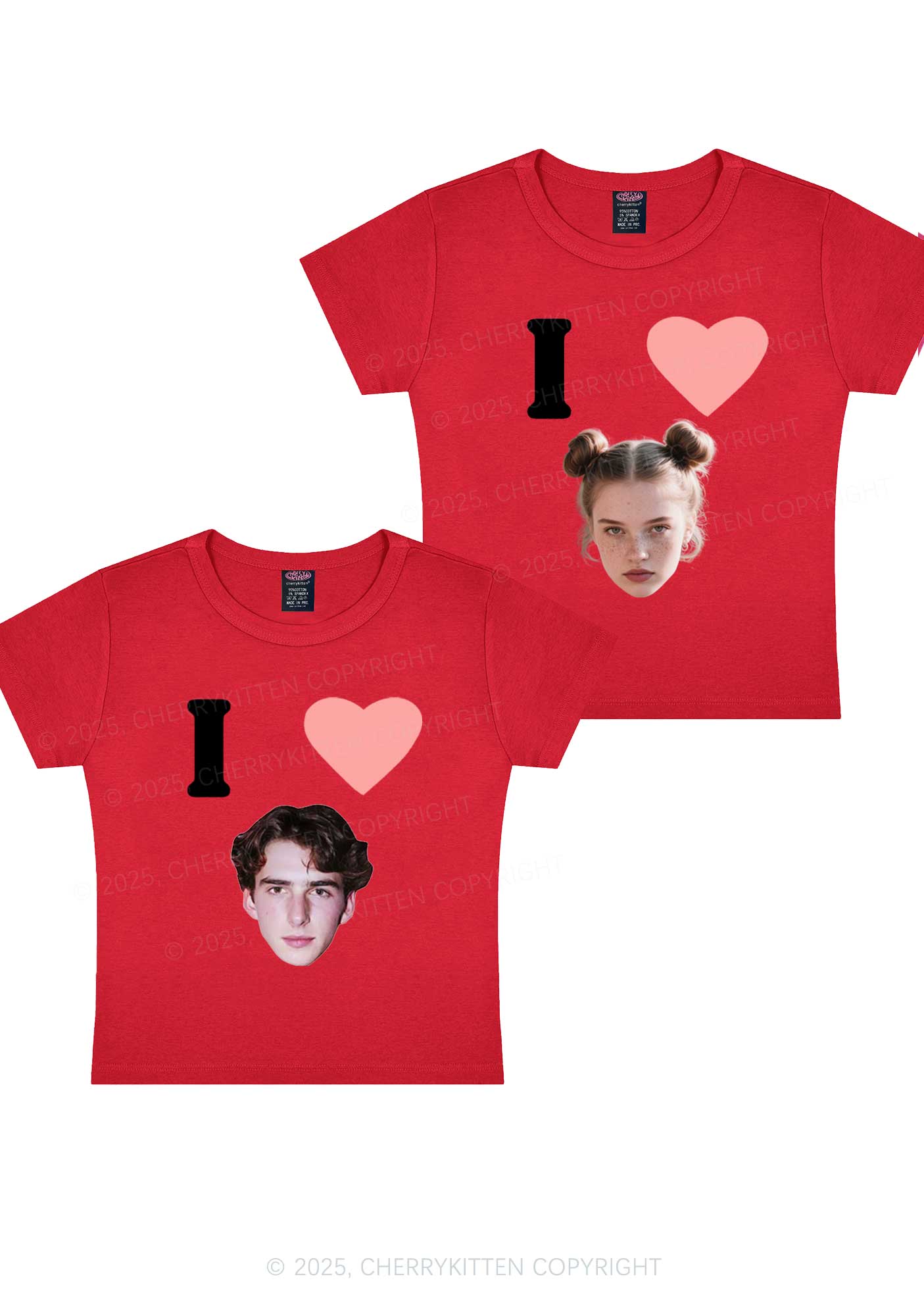 I Love Custom Portrait Y2K Valentine's Day Baby Tee Cherrykitten - Image 10