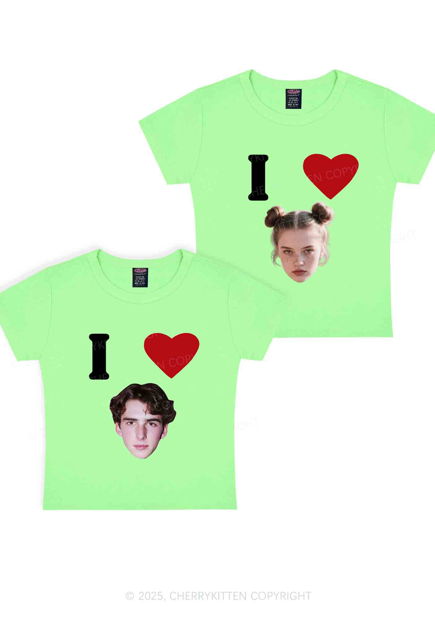 I Love Custom Portrait Y2K Valentine's Day Baby Tee Cherrykitten - Image 13