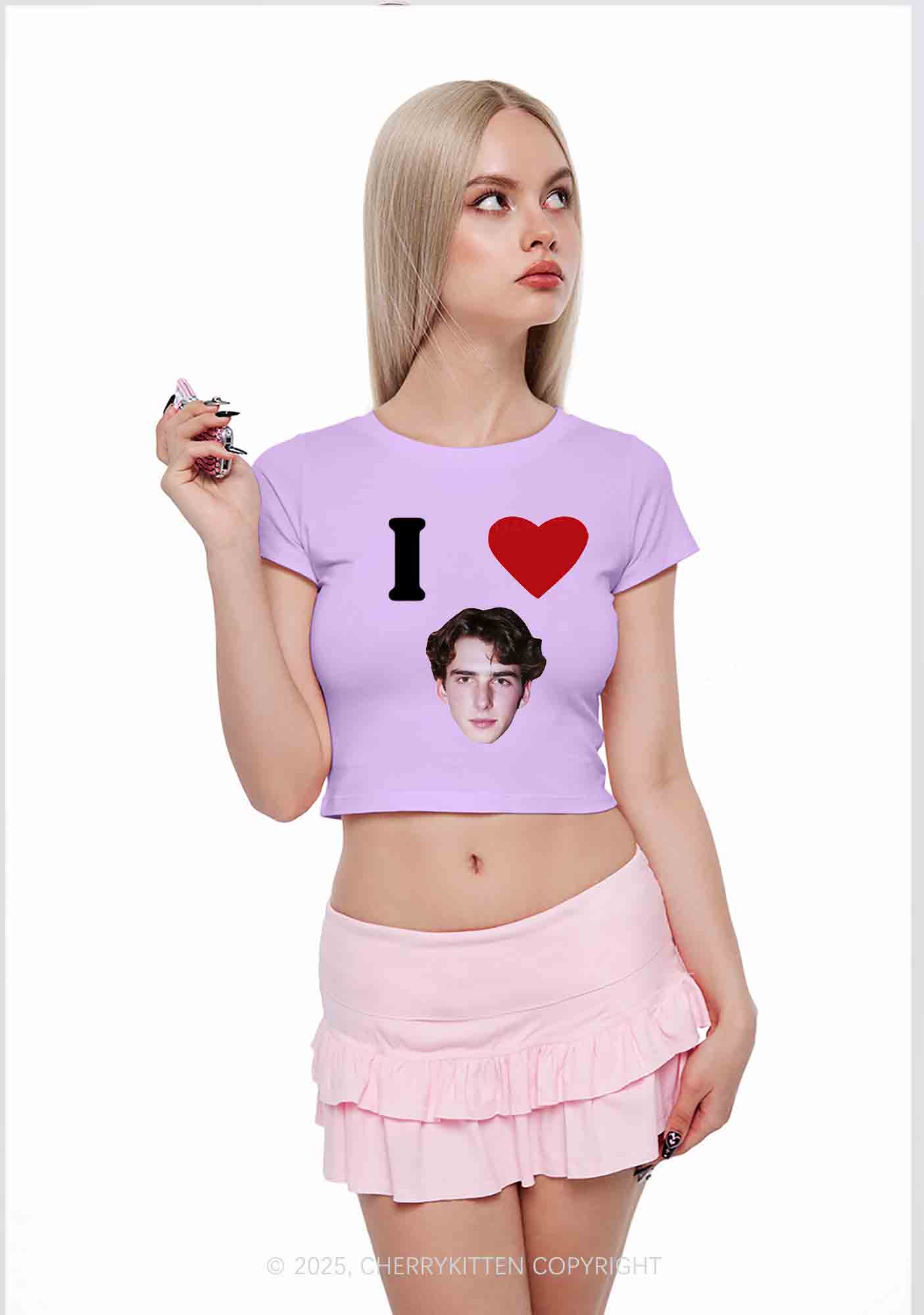 I Love Custom Portrait Y2K Valentine's Day Baby Tee Cherrykitten - Image 3