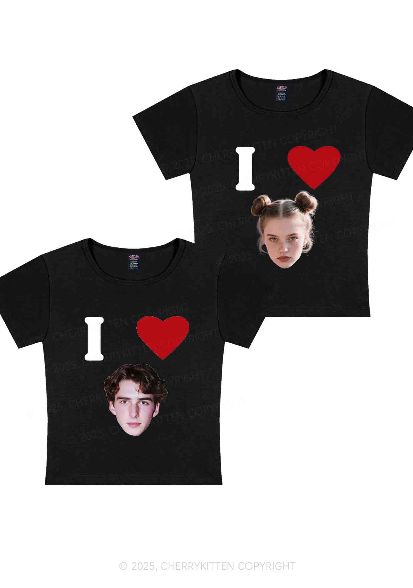 I Love Custom Portrait Y2K Valentine's Day Baby Tee Cherrykitten - Image 5