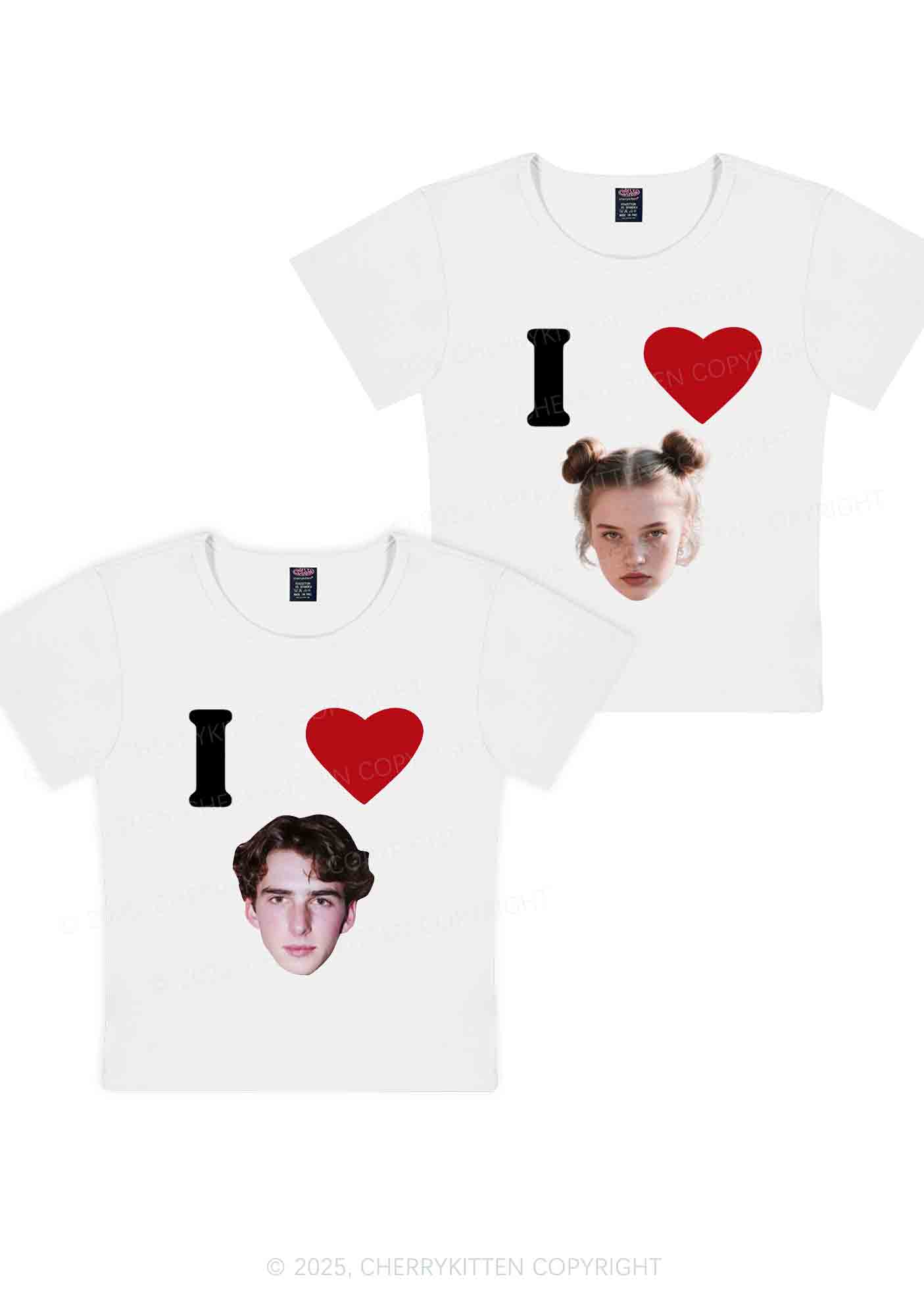 I Love Custom Portrait Y2K Valentine's Day Baby Tee Cherrykitten - Image 6