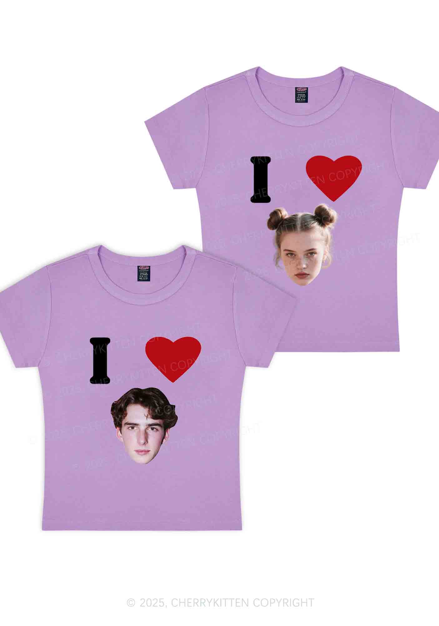 I Love Custom Portrait Y2K Valentine's Day Baby Tee Cherrykitten - Image 8