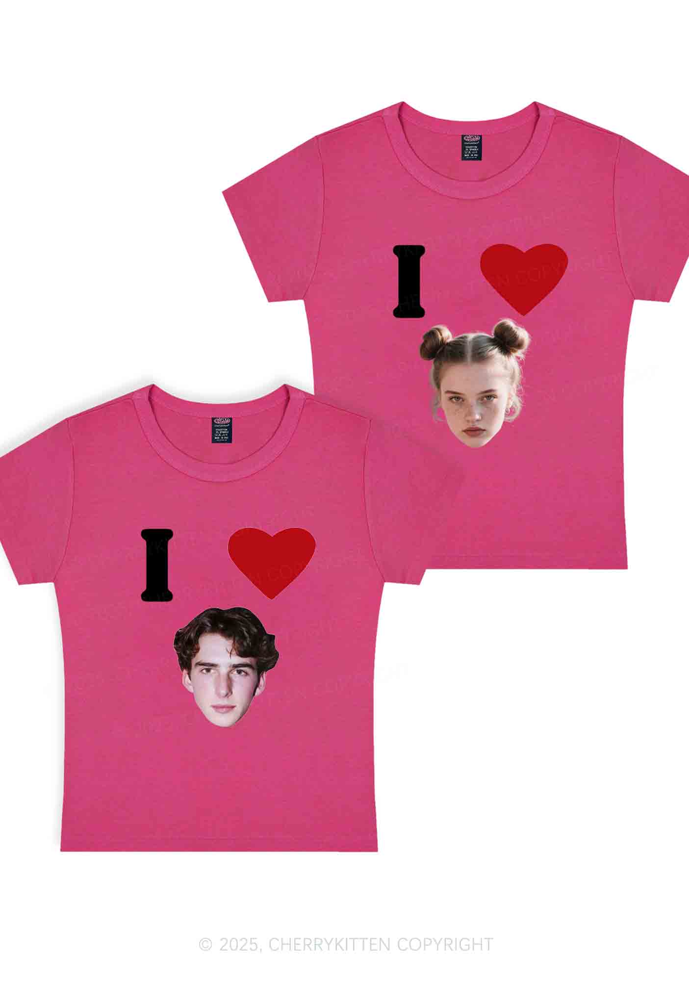 I Love Custom Portrait Y2K Valentine's Day Baby Tee Cherrykitten - Image 9