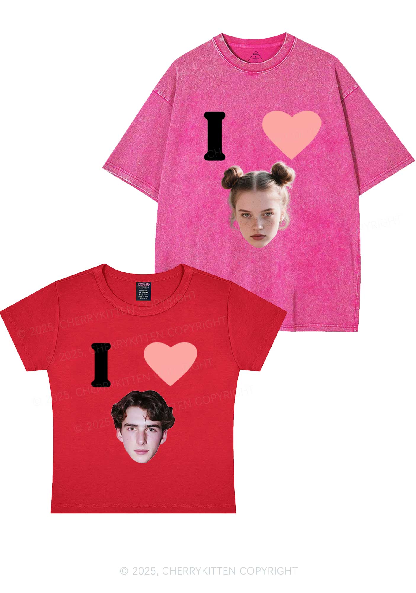 I Love Custom Portrait Y2K Valentine's Day Couple Shirt Cherrykitten - Image 10