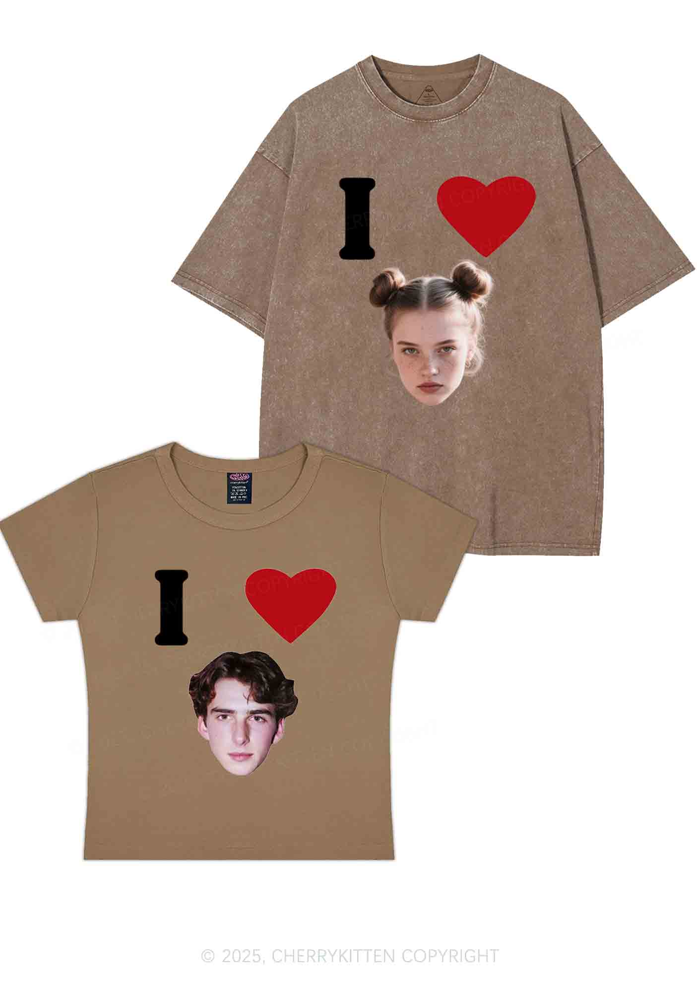 I Love Custom Portrait Y2K Valentine's Day Couple Shirt Cherrykitten - Image 11